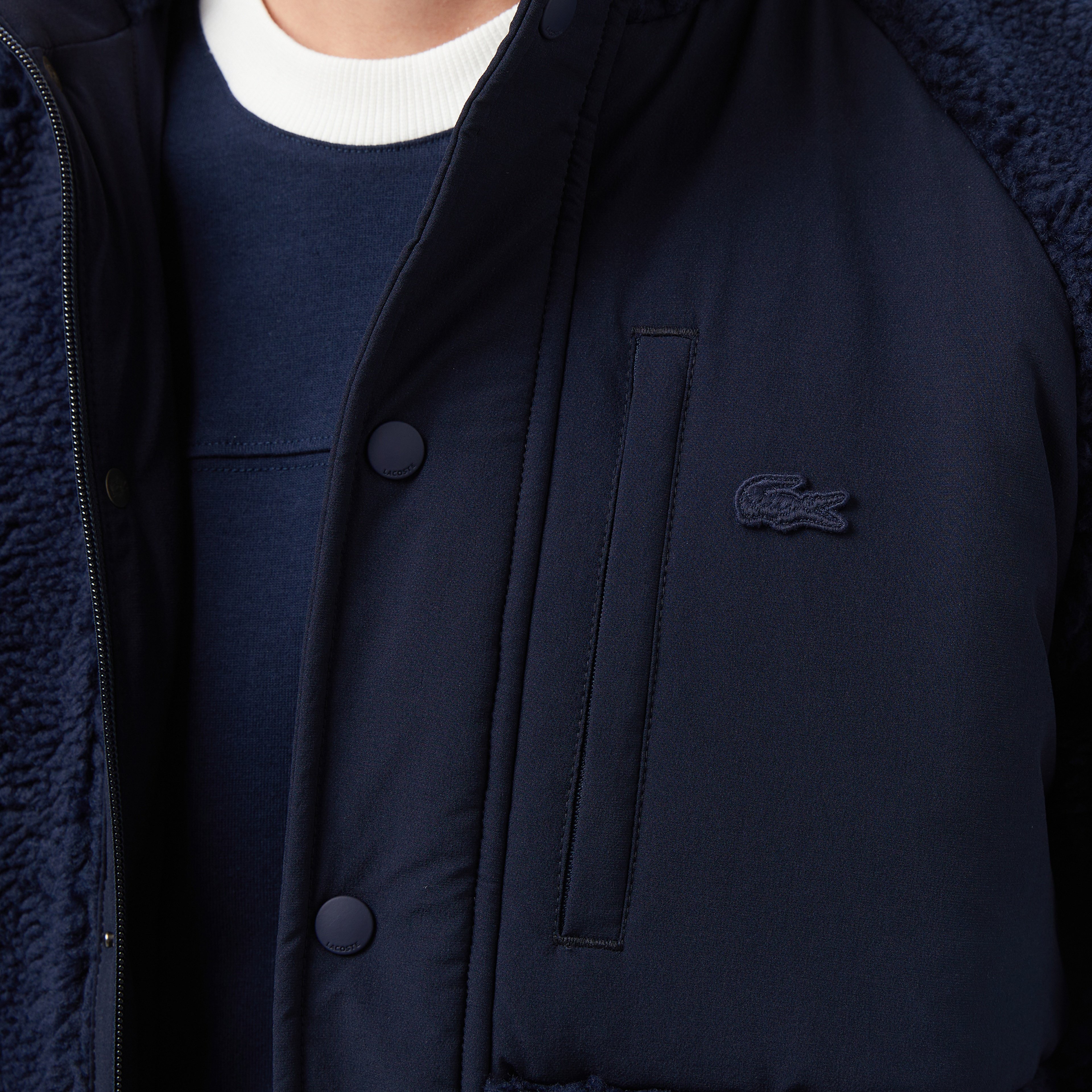 Erkek Dik Yaka Renk Bloklu Lacivert Ceket