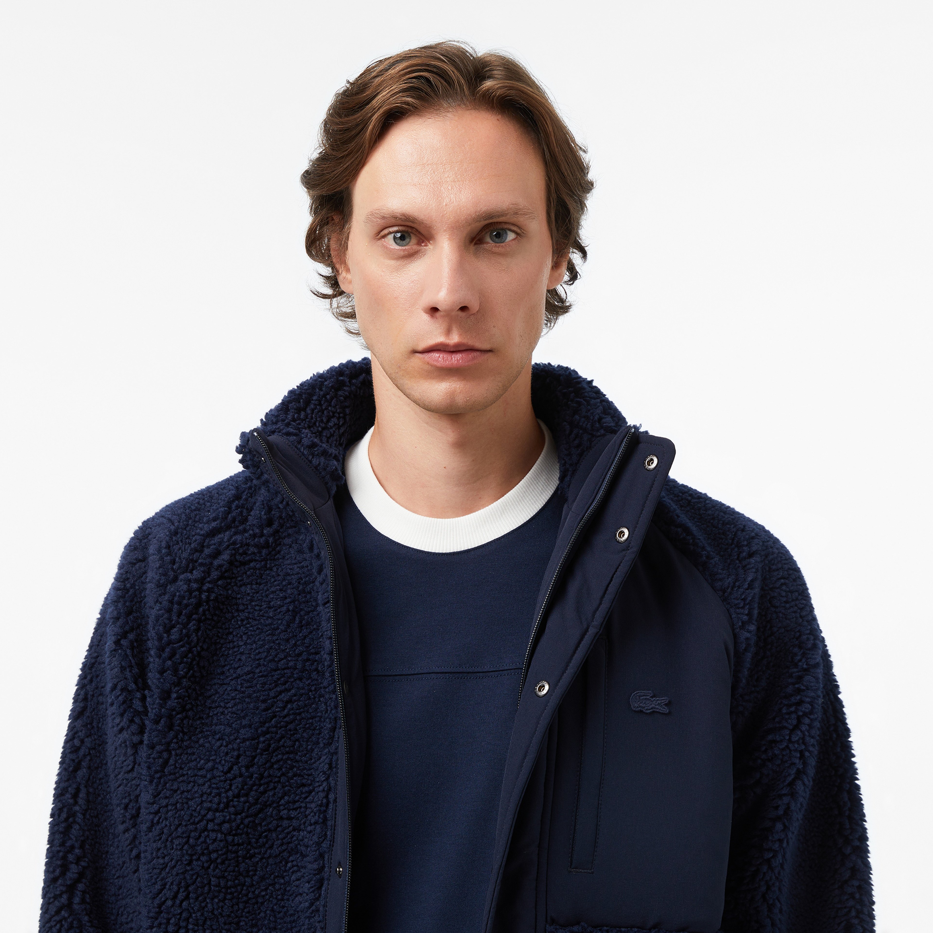 Erkek Dik Yaka Renk Bloklu Lacivert Ceket