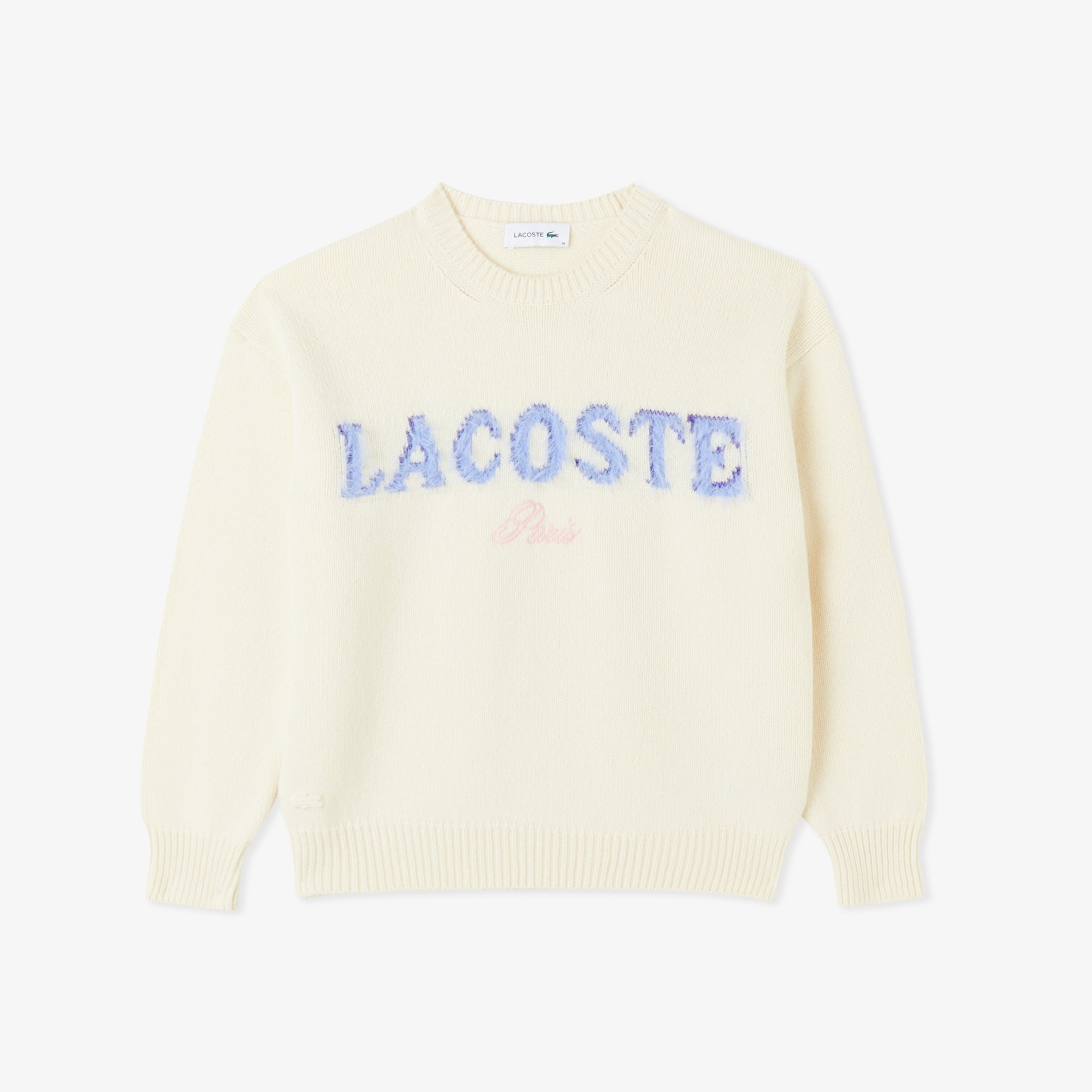 Kadın Classic Fit Bisiklet Yaka Baskılı Yün Krem Kazak