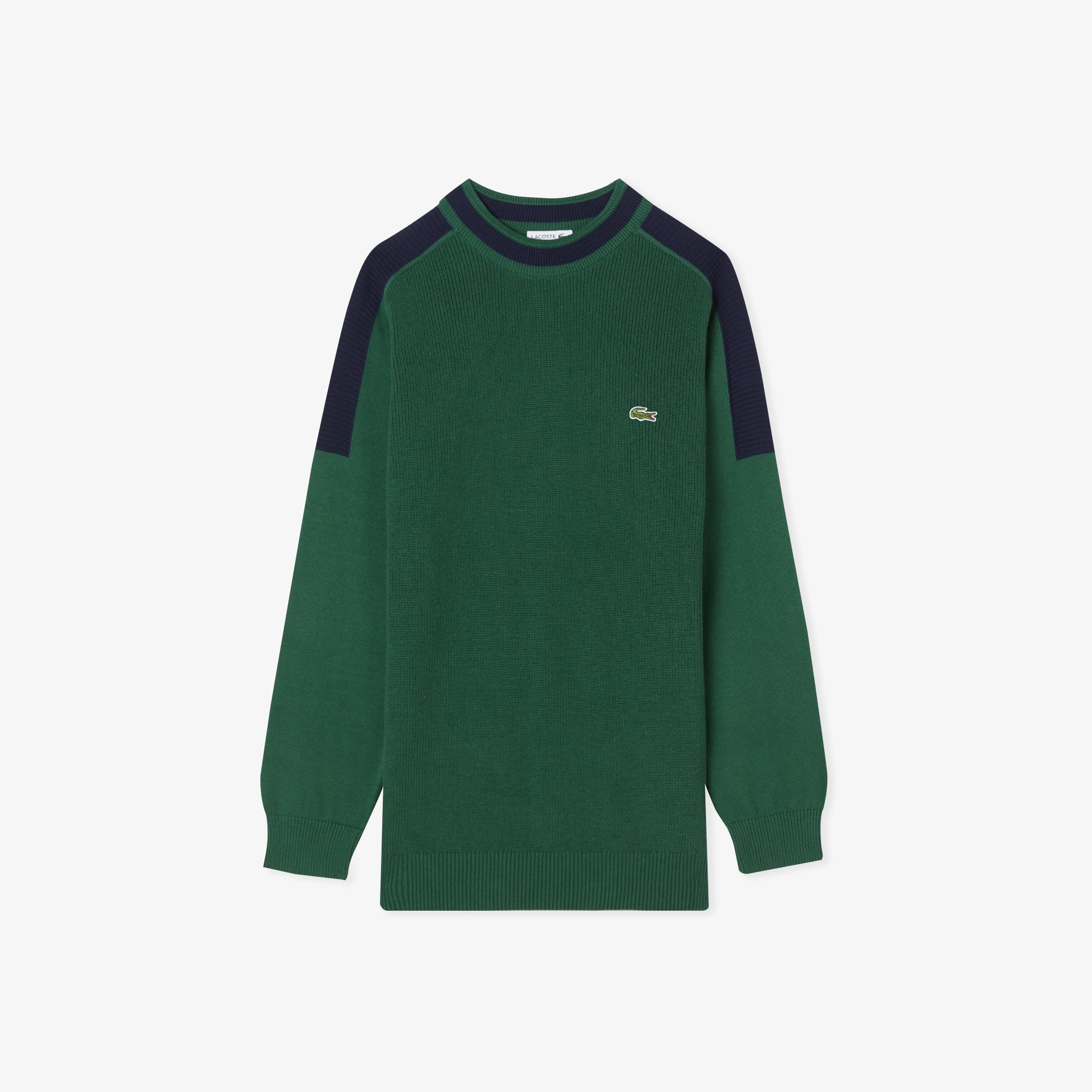 Erkek Classic Fit Bisiklet Yaka Renk Bloklu Yeşil Kazak