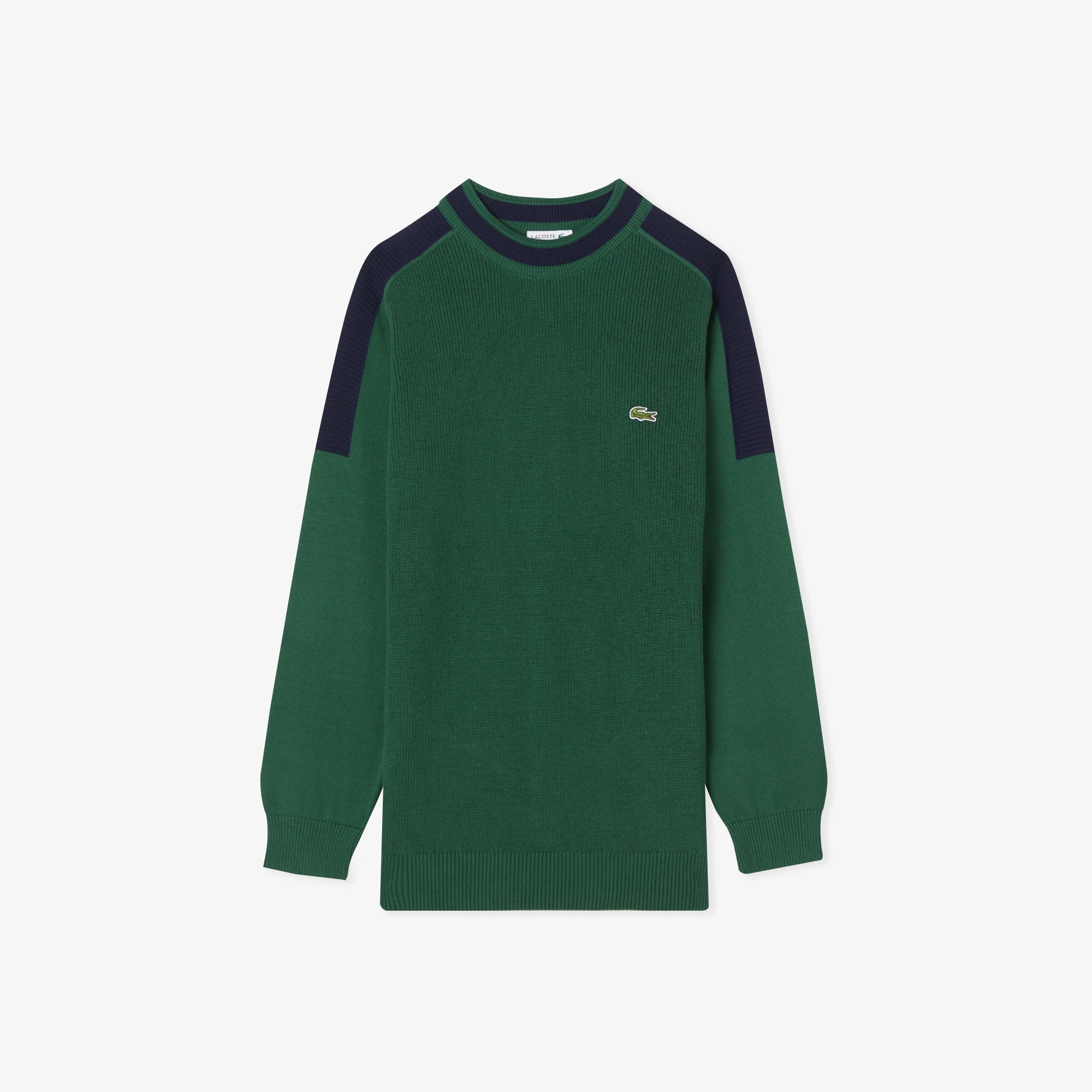 Erkek Classic Fit Bisiklet Yaka Renk Bloklu Yeşil Kazak