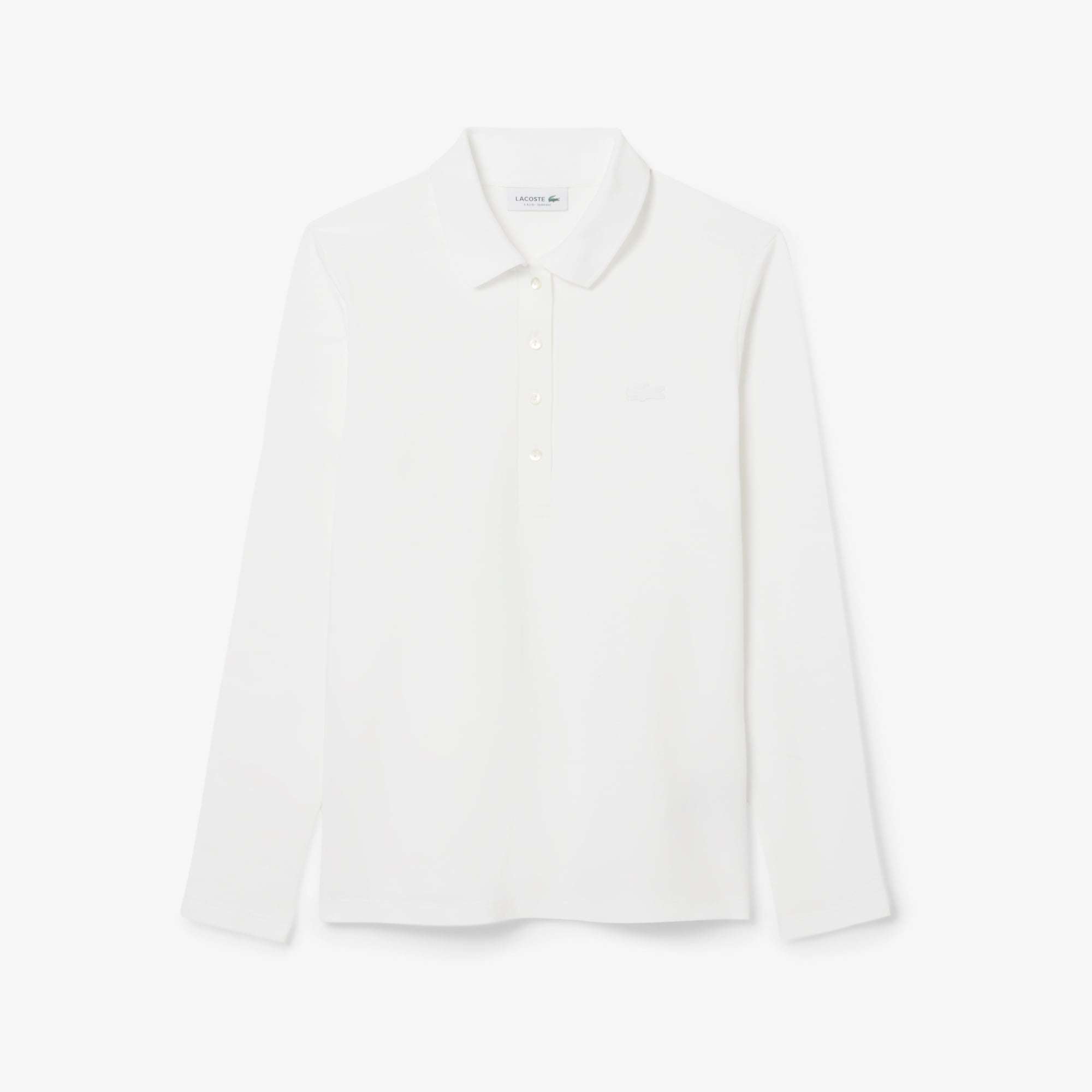 Kadın Slim Fit Uzun Kollu Beyaz Polo