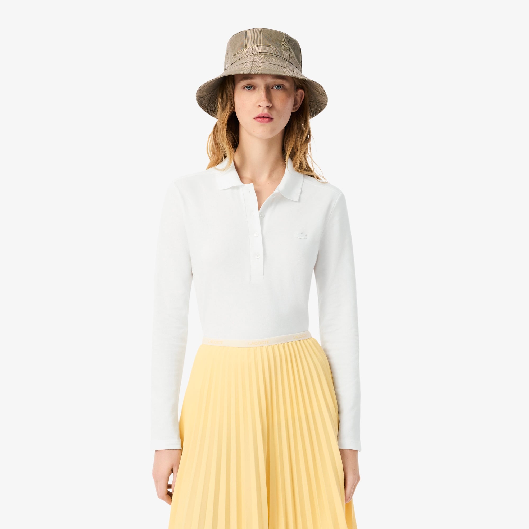 Kadın Slim Fit Uzun Kollu Beyaz Polo