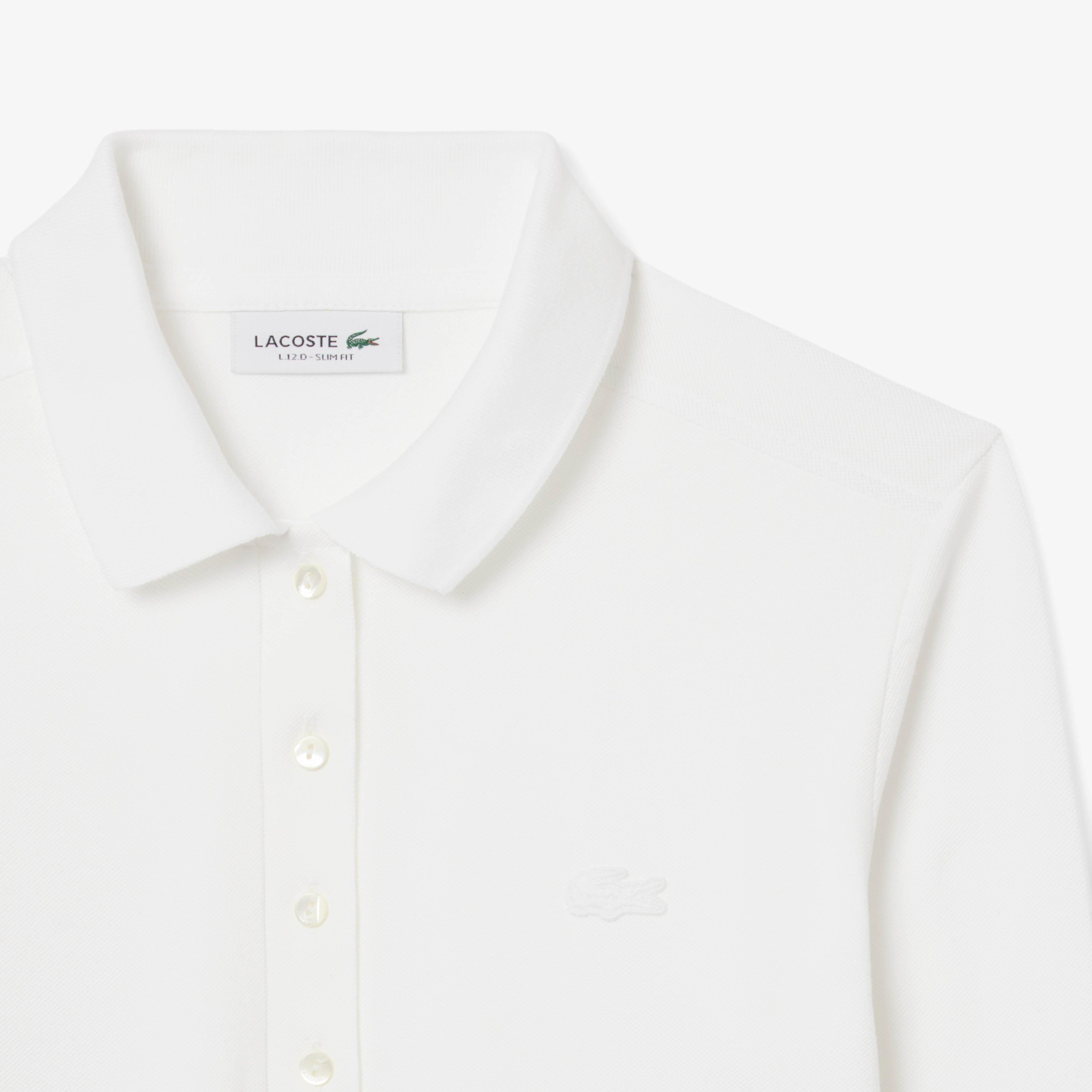 Kadın Slim Fit Uzun Kollu Beyaz Polo