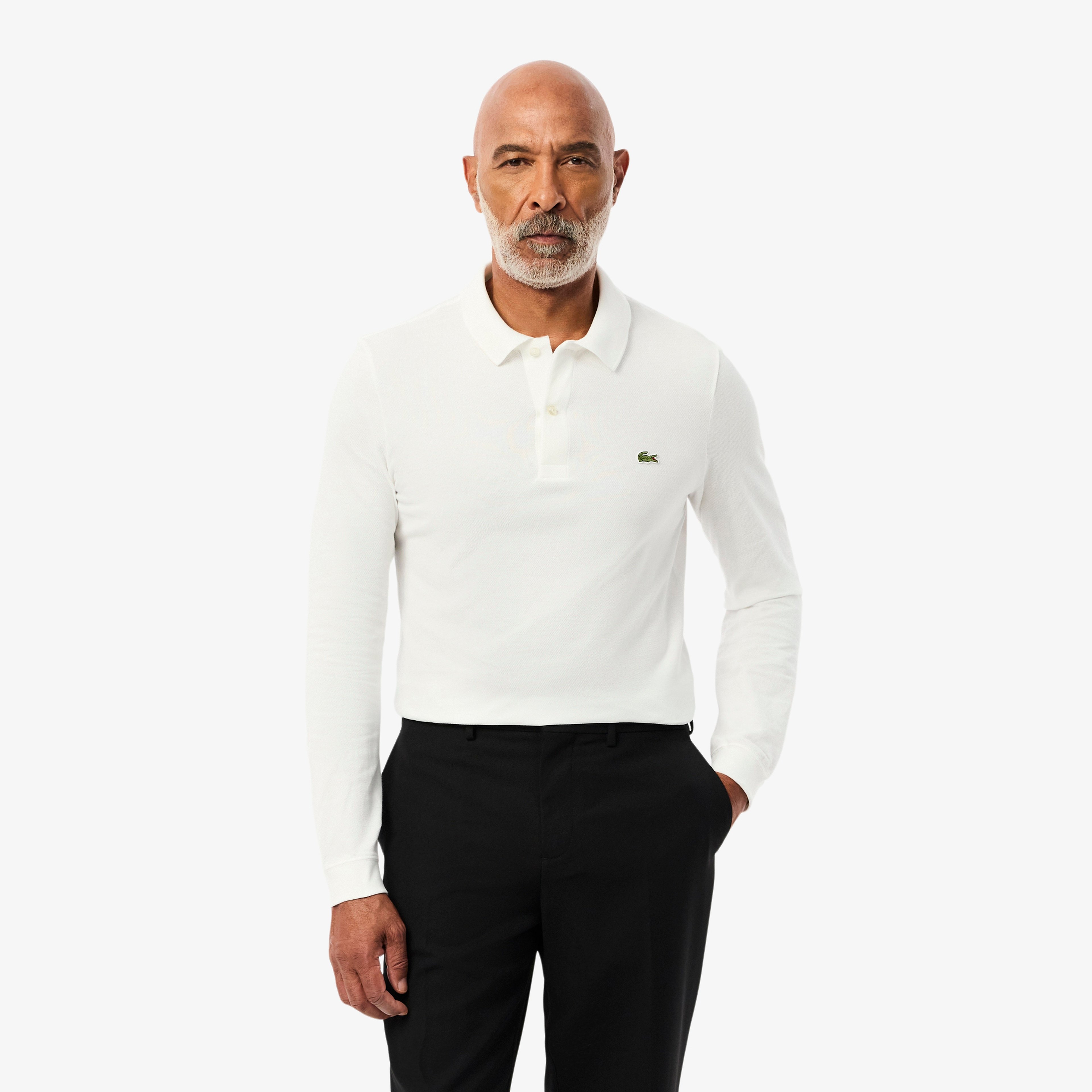 L.12.12 Erkek Slim Fit Uzun Kollu Beyaz Polo