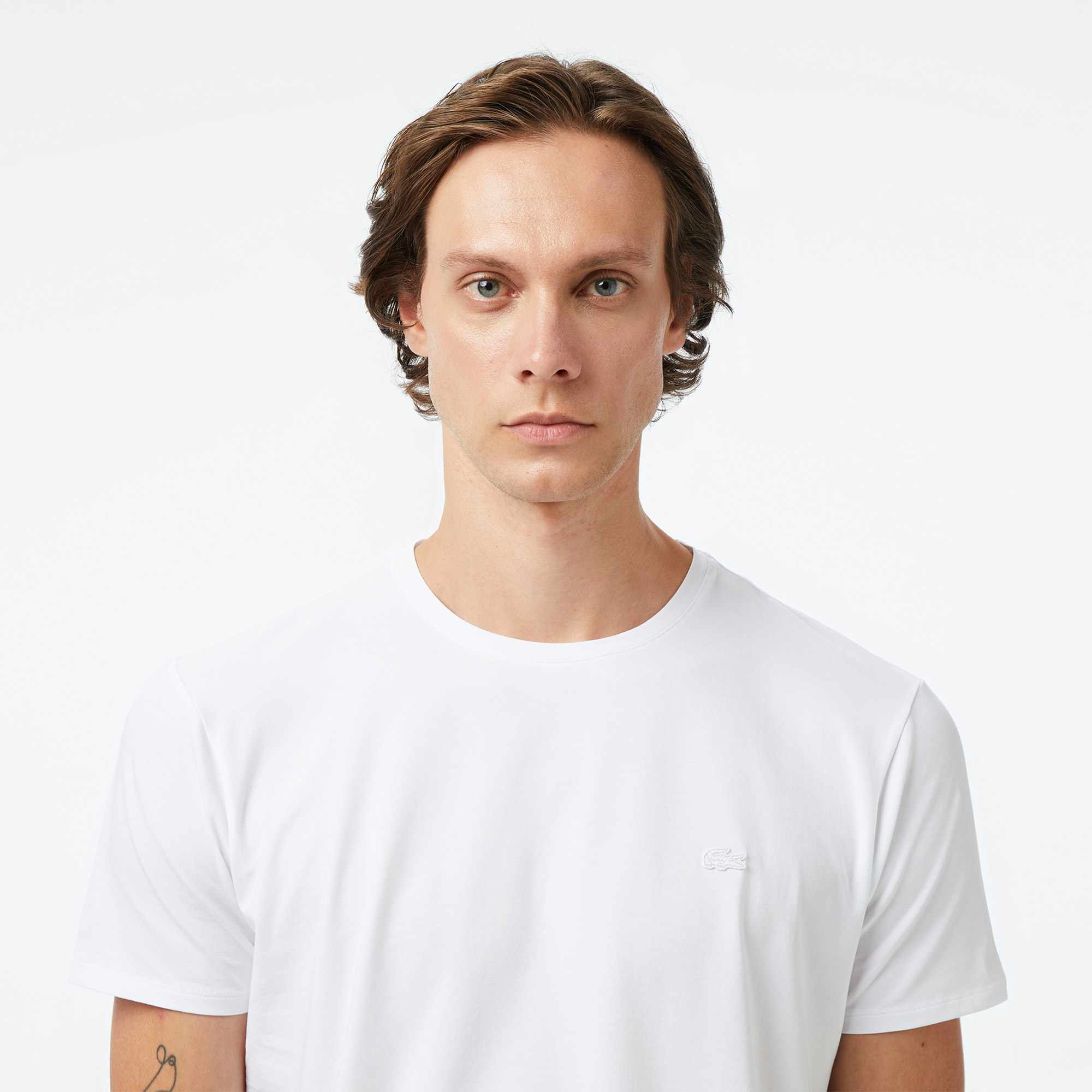 Lacoste Erkek Slim Fit Bisiklet Yaka Beyaz T-Shirt görsel 2