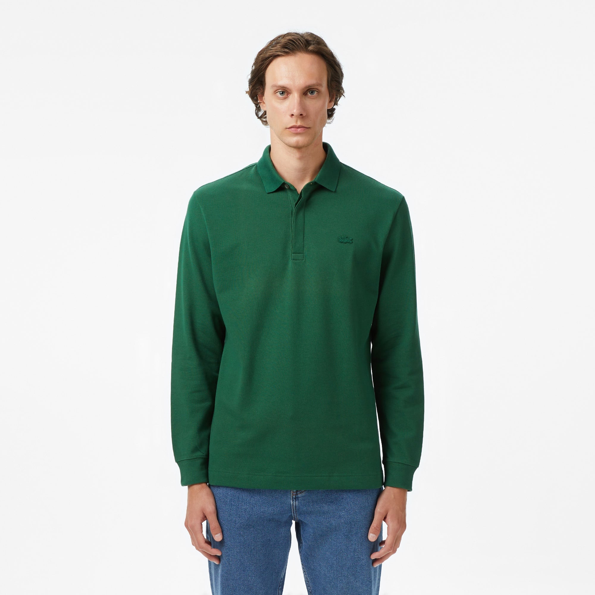 Erkek Regular Fit Uzun Kollu Yeşil Paris Polo