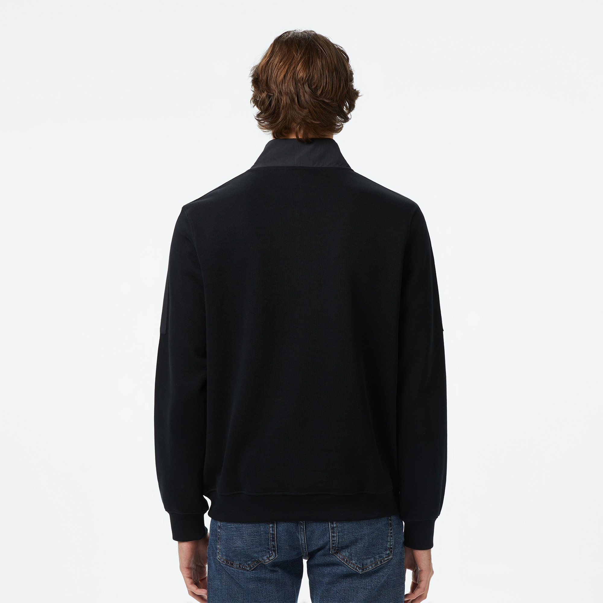 Erkek Classic Fit Yarım Fermuarlı Siyah Sweatshirt