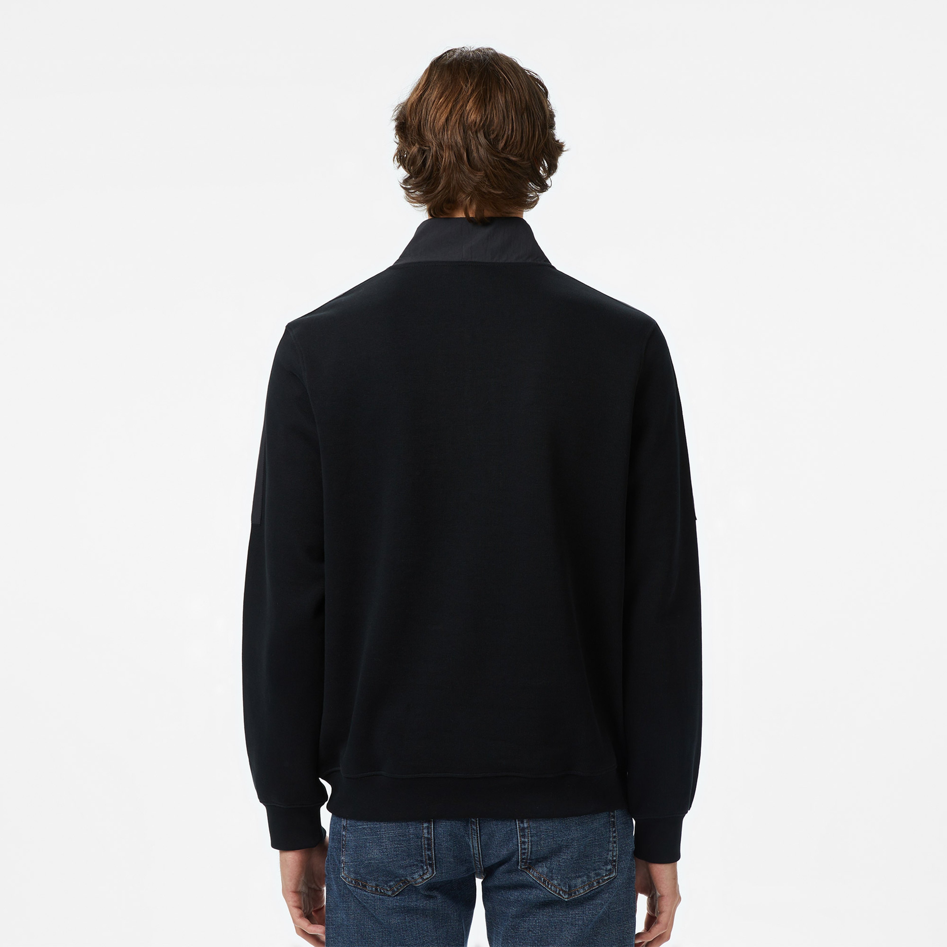 Erkek Classic Fit Yarım Fermuarlı Siyah Sweatshirt