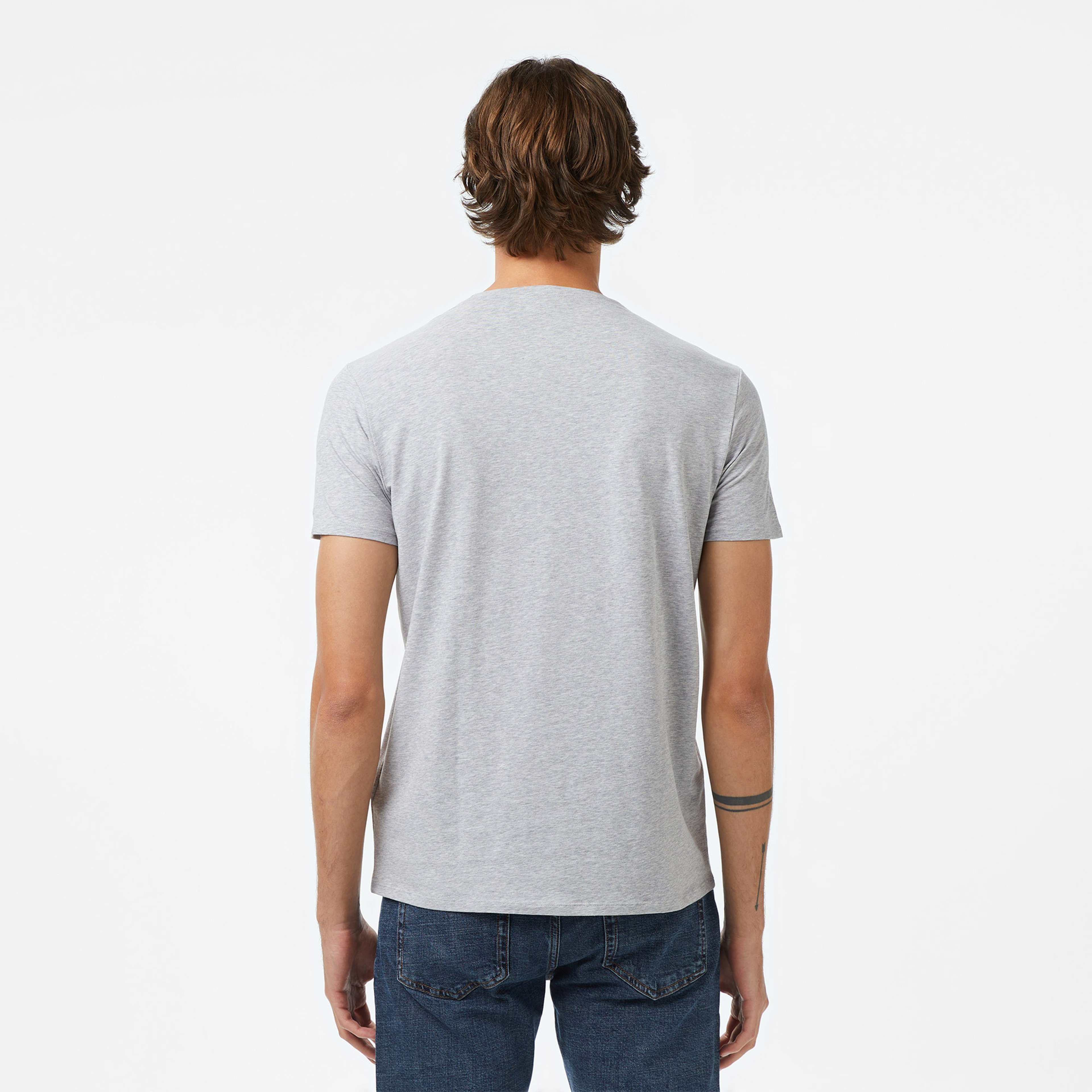 Erkek Slim Fit Bisiklet Yaka Gri T-Shirt