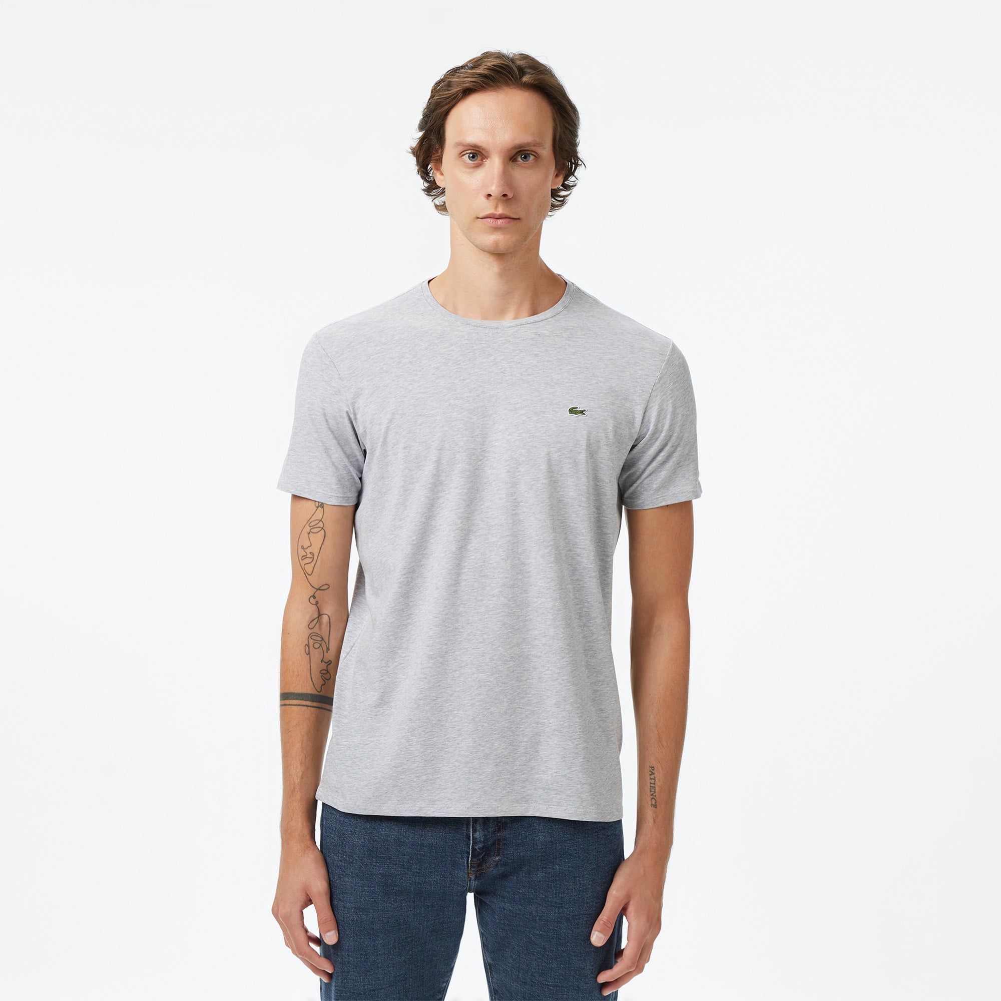 Erkek Slim Fit Bisiklet Yaka Gri T-Shirt TH0998.CCA | Lacoste