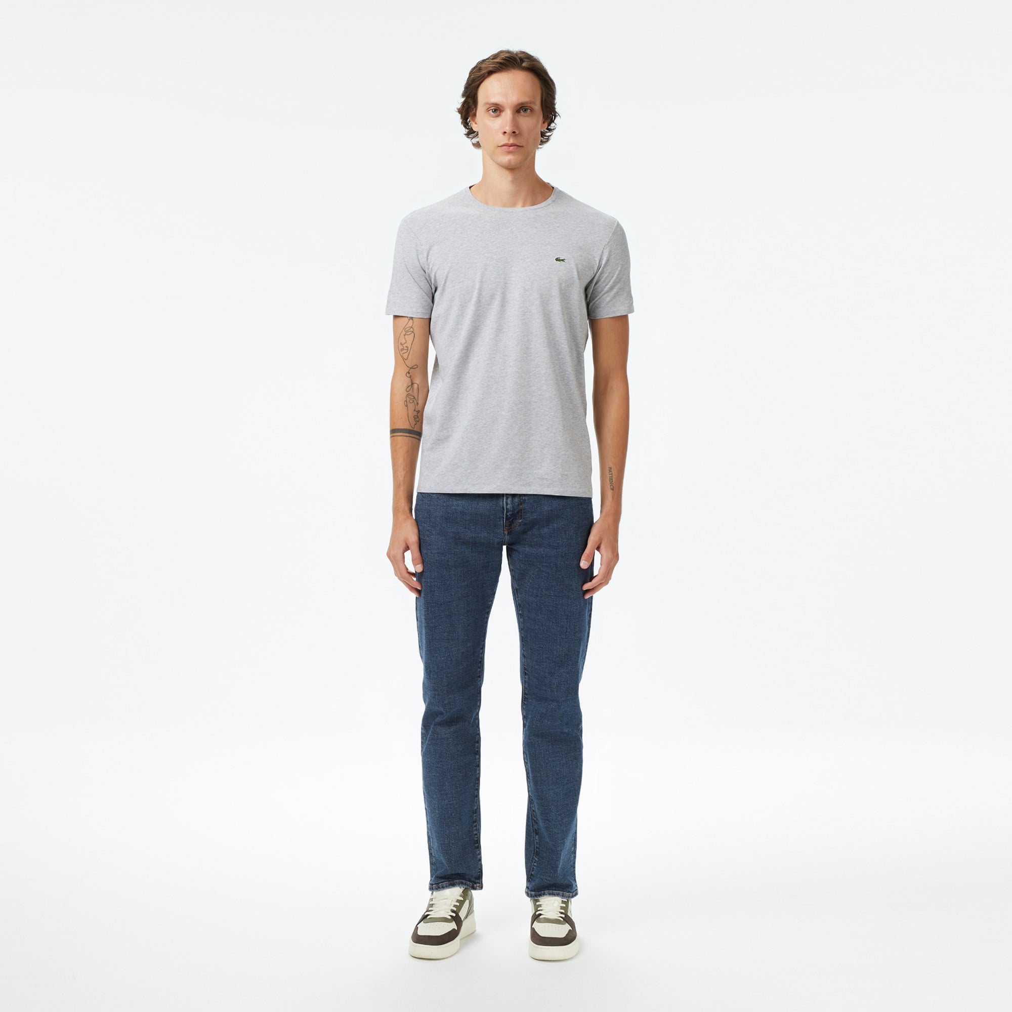 Erkek Slim Fit Bisiklet Yaka Gri T-Shirt