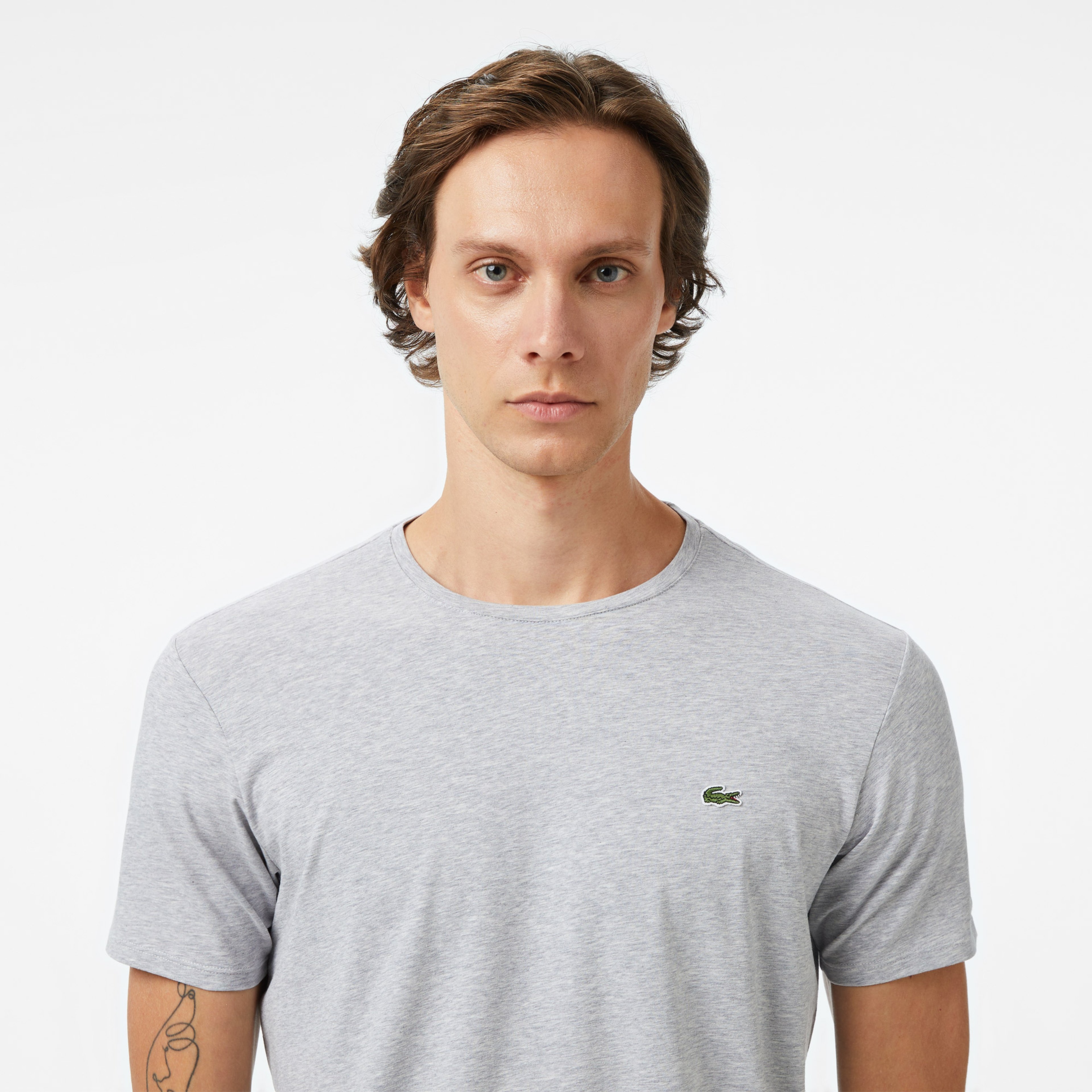 Erkek Slim Fit Bisiklet Yaka Gri T-Shirt