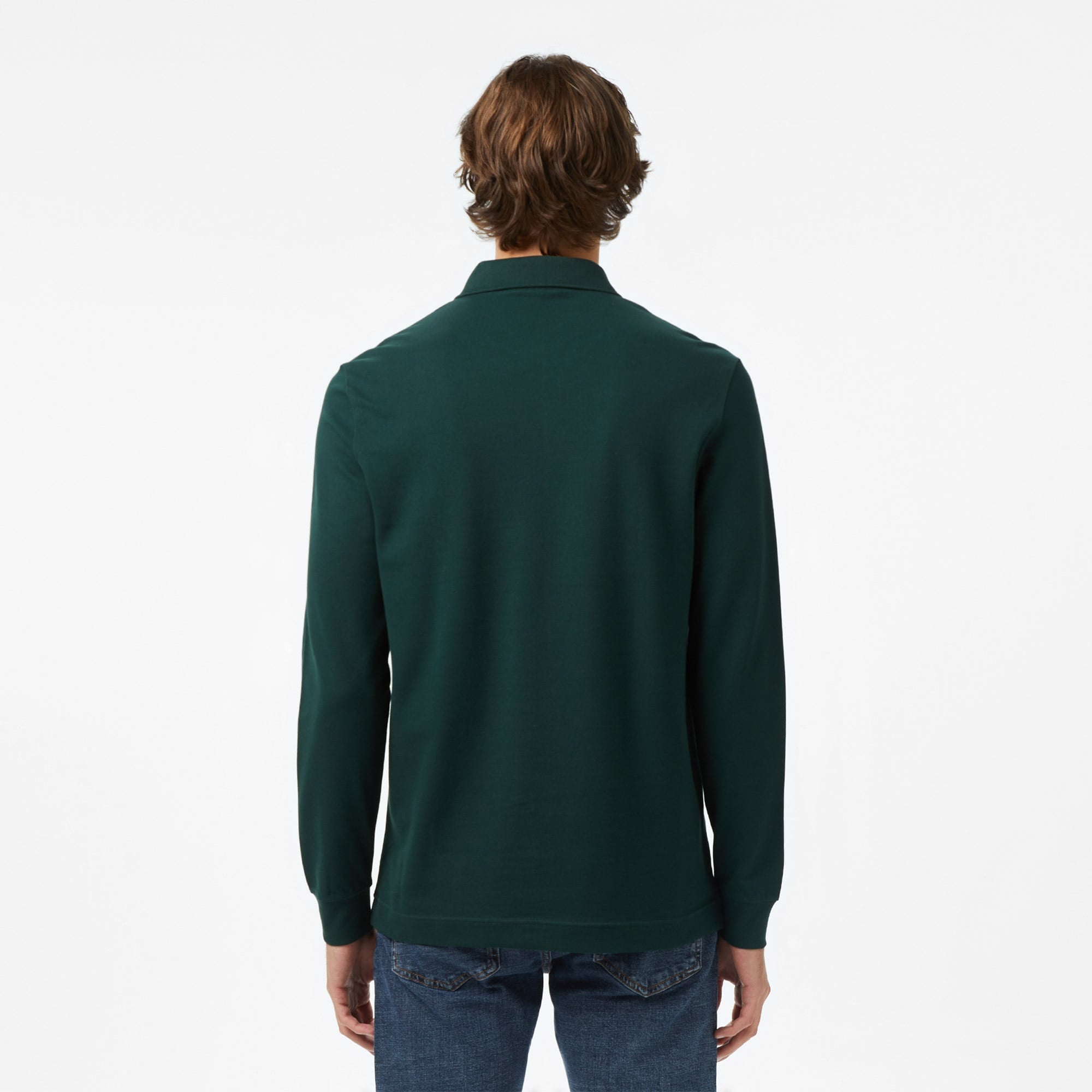 Erkek Regular Fit Uzun Kollu Koyu Yeşil Paris Polo