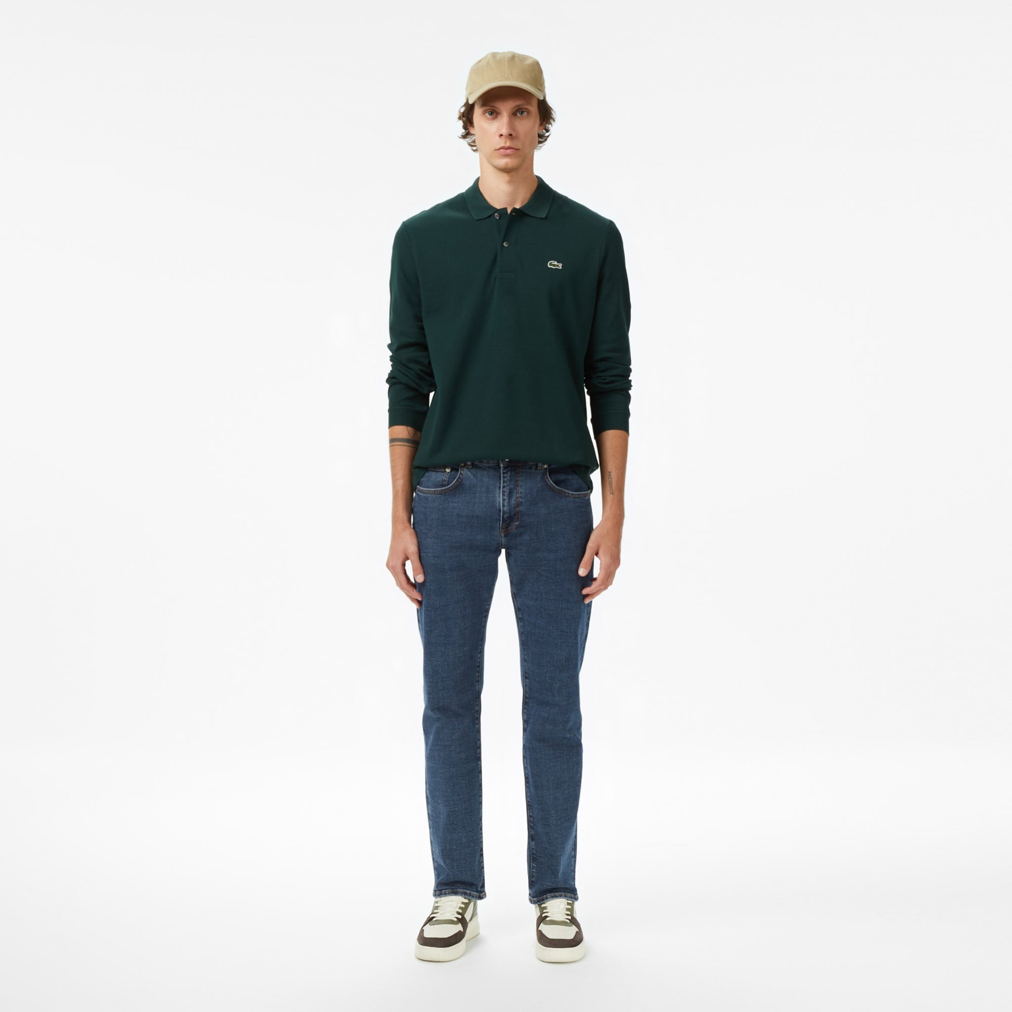 L.12.12 Erkek Classic Fit Uzun Kollu Koyu Yeşil Polo