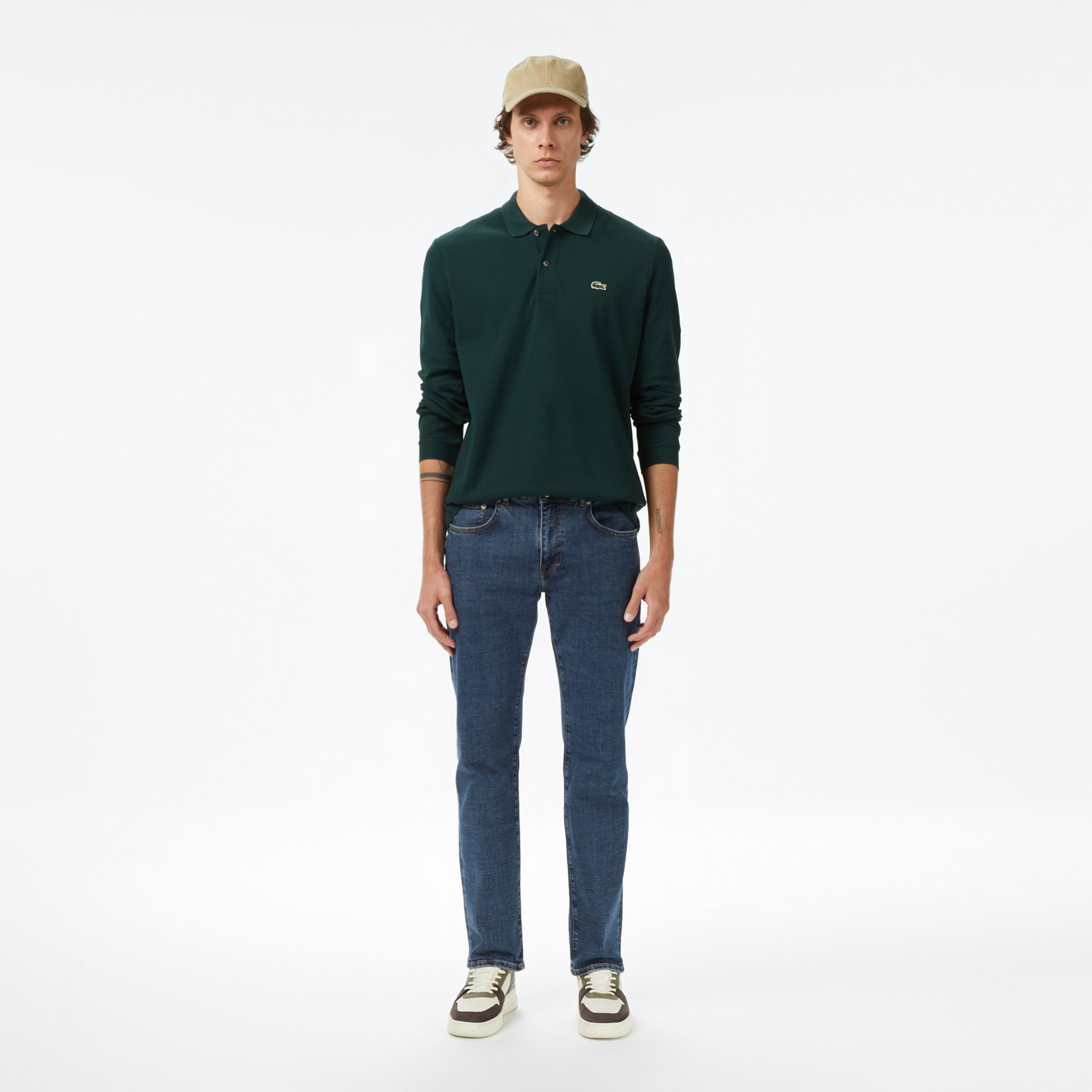 L.12.12 Erkek Classic Fit Uzun Kollu Koyu Yeşil Polo