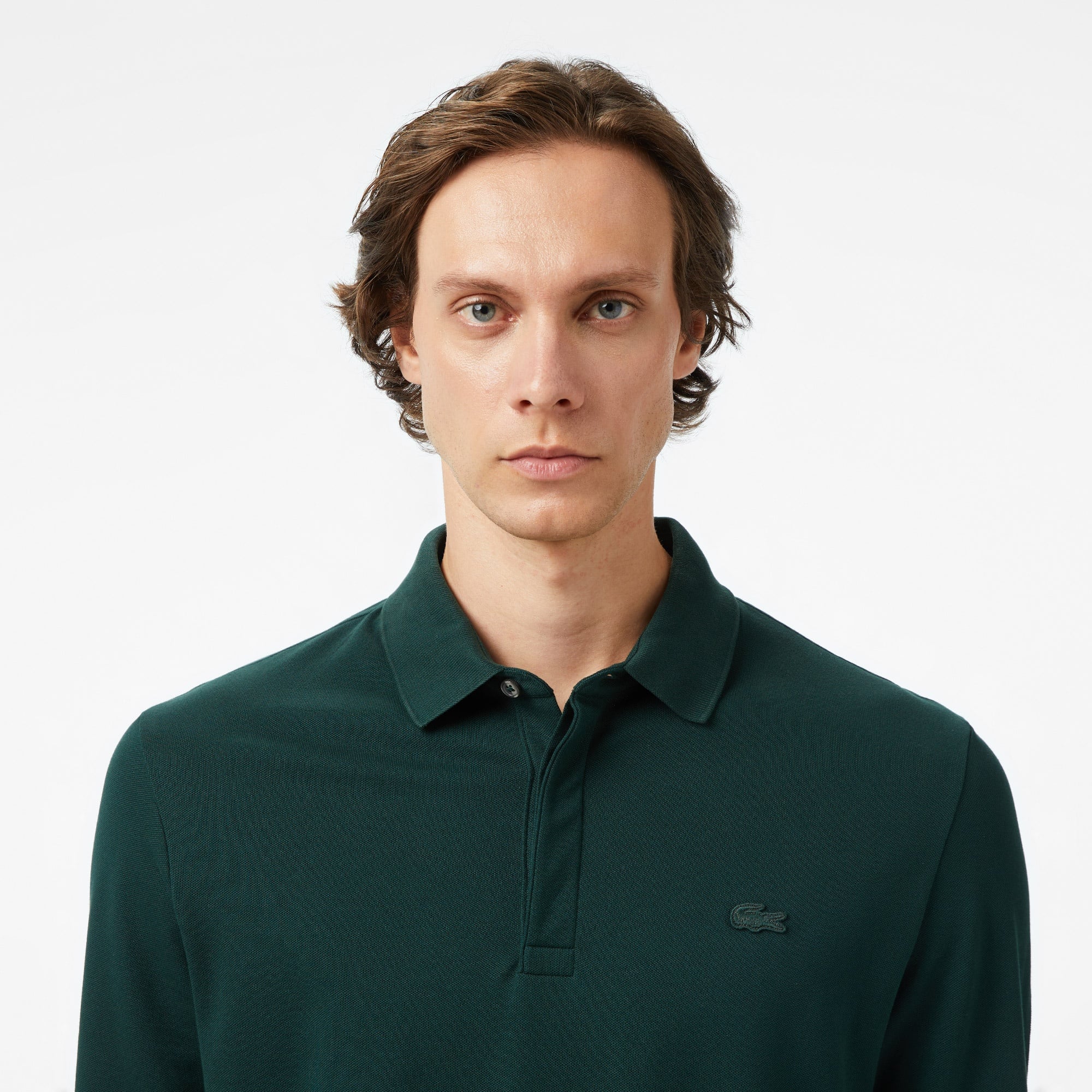 Erkek Regular Fit Uzun Kollu Koyu Yeşil Paris Polo