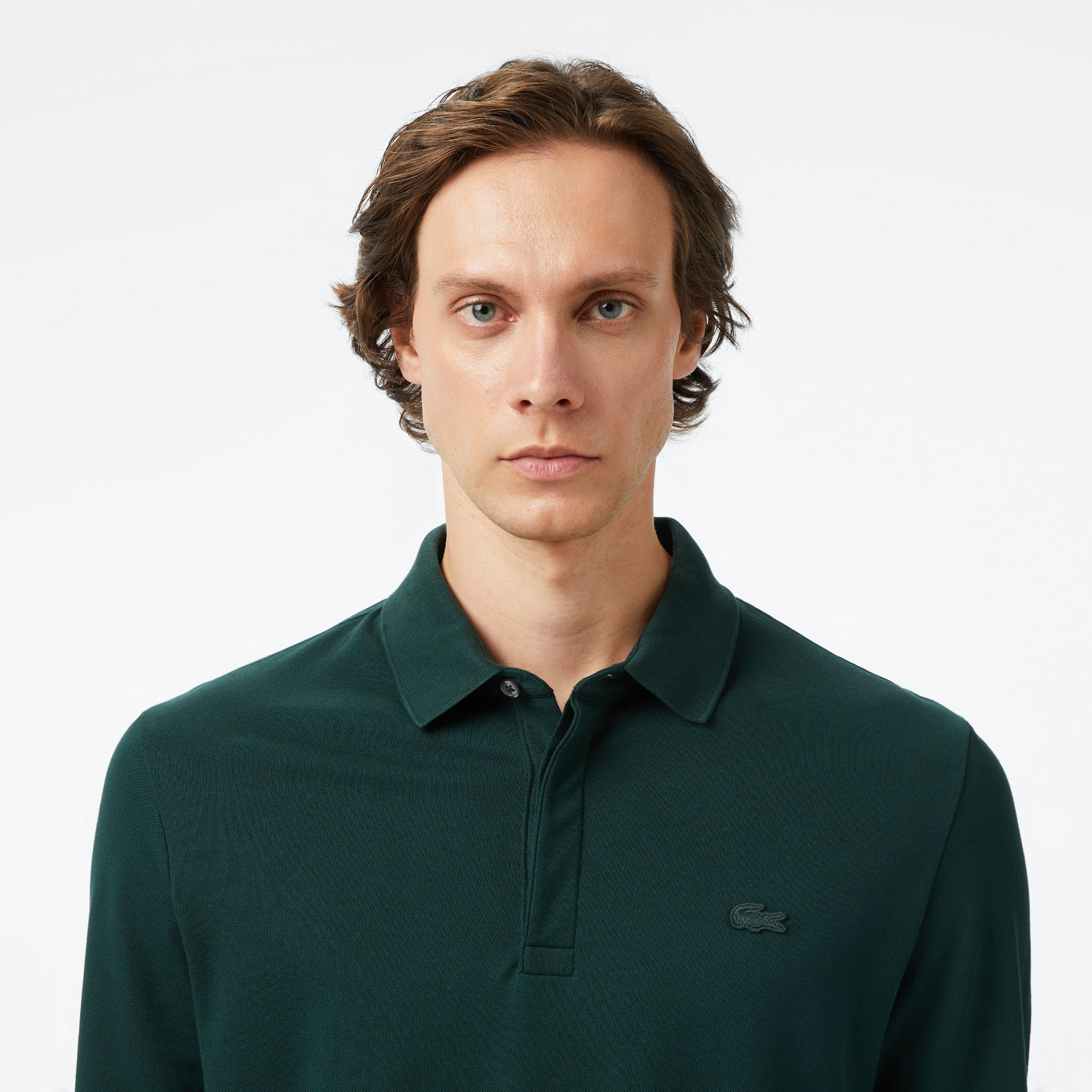 Erkek Regular Fit Uzun Kollu Koyu Yeşil Paris Polo