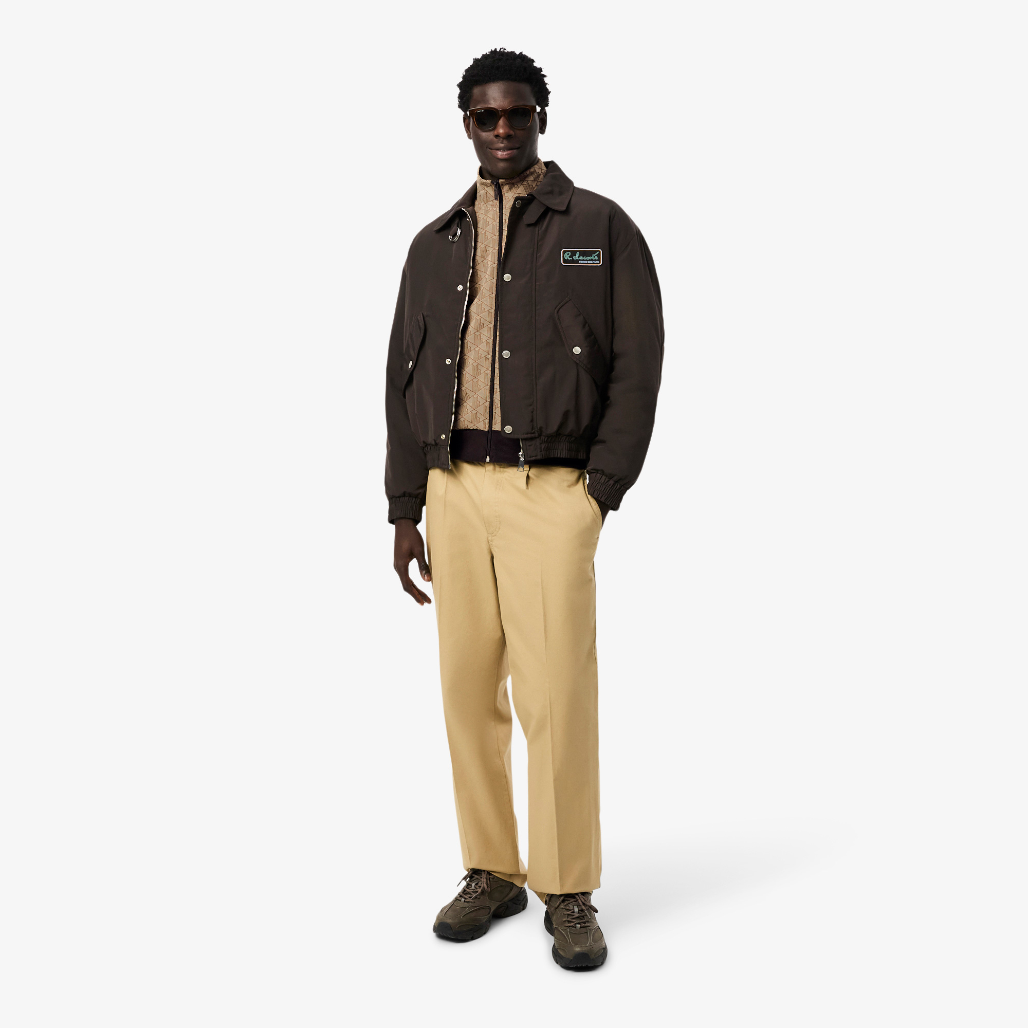 Lacoste Erkek Regular Fit Dik Yaka Monogram Kahverengi Sweatshirt görsel 5