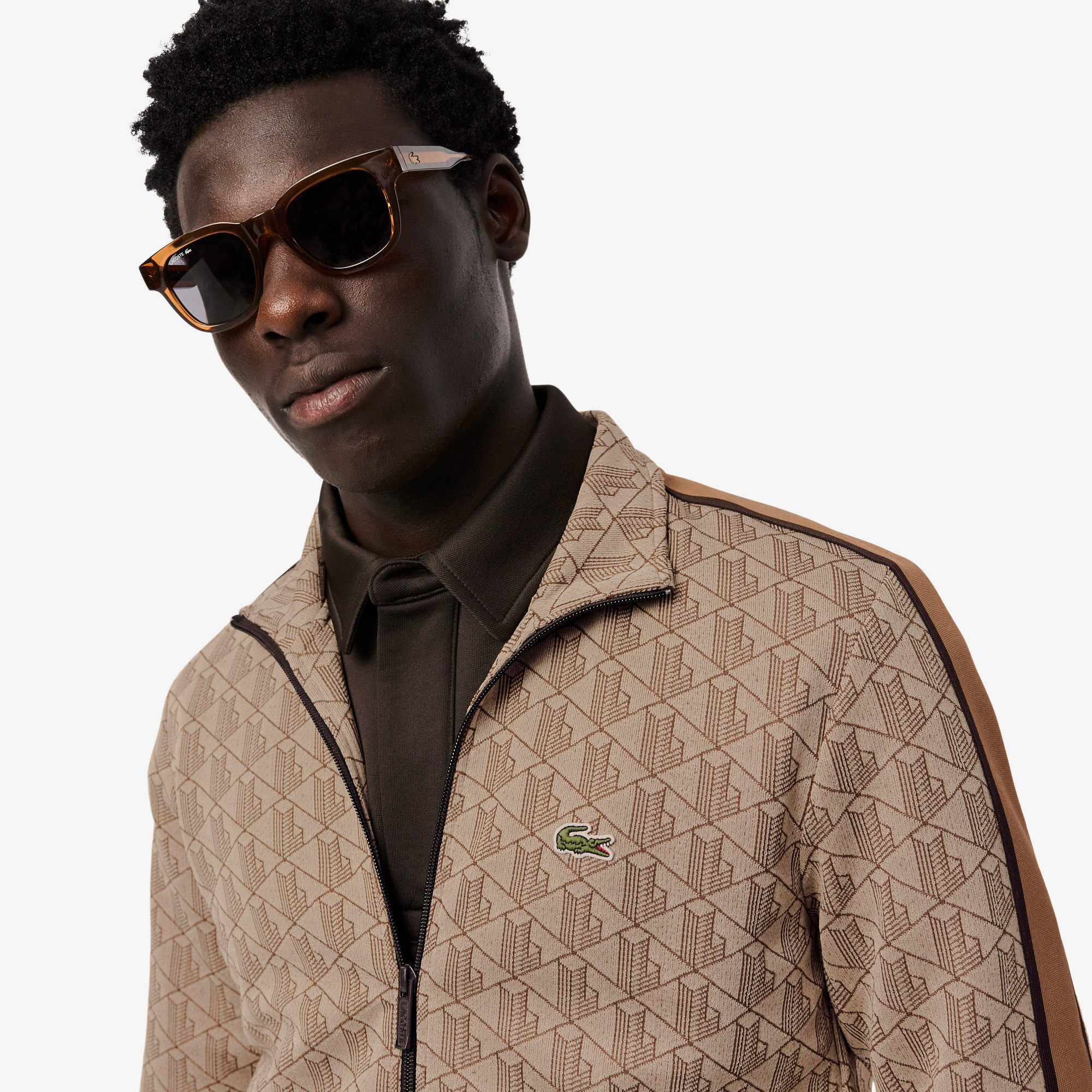 Lacoste Erkek Regular Fit Dik Yaka Monogram Kahverengi Sweatshirt görsel 3