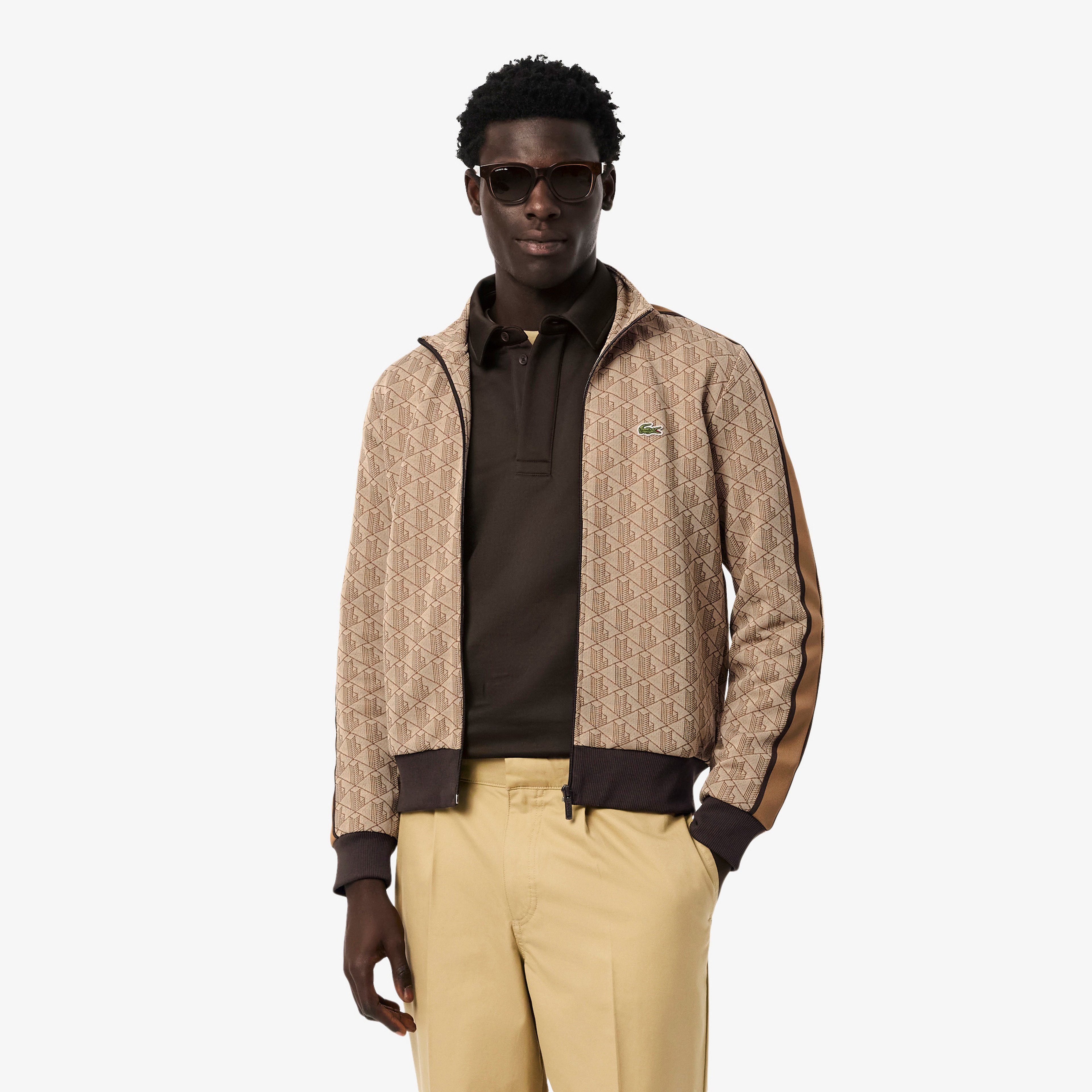 Erkek Regular Fit Dik Yaka Monogram Kahverengi Sweatshirt