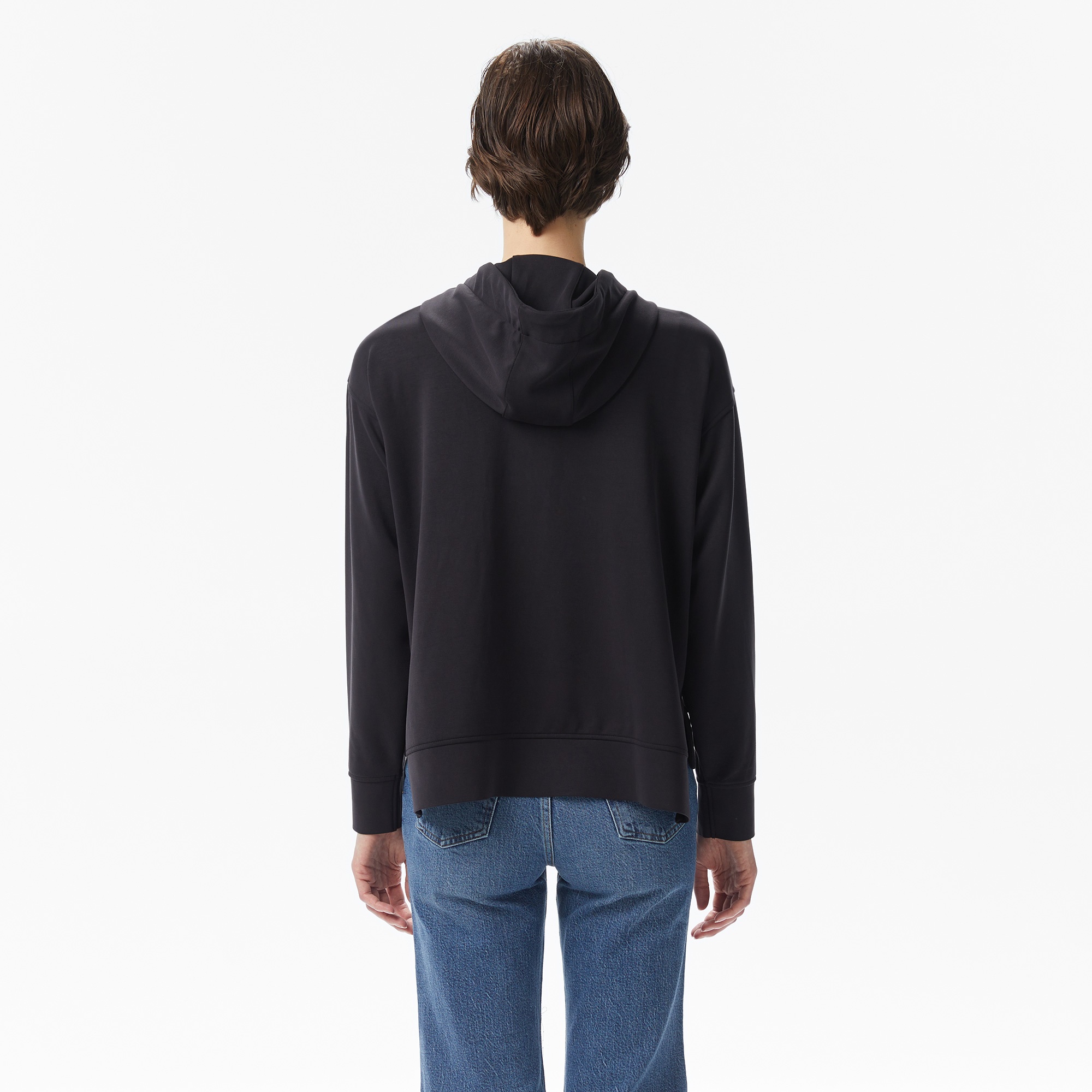 Kadın Relaxed Fit Kapüşonlu Siyah Sweatshirt