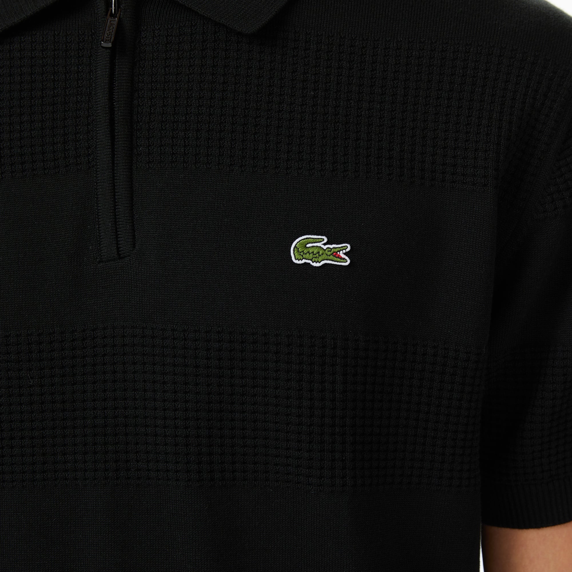 Erkek Classic Fit Kısa Kollu Polo Yaka Çizgili Siyah Triko