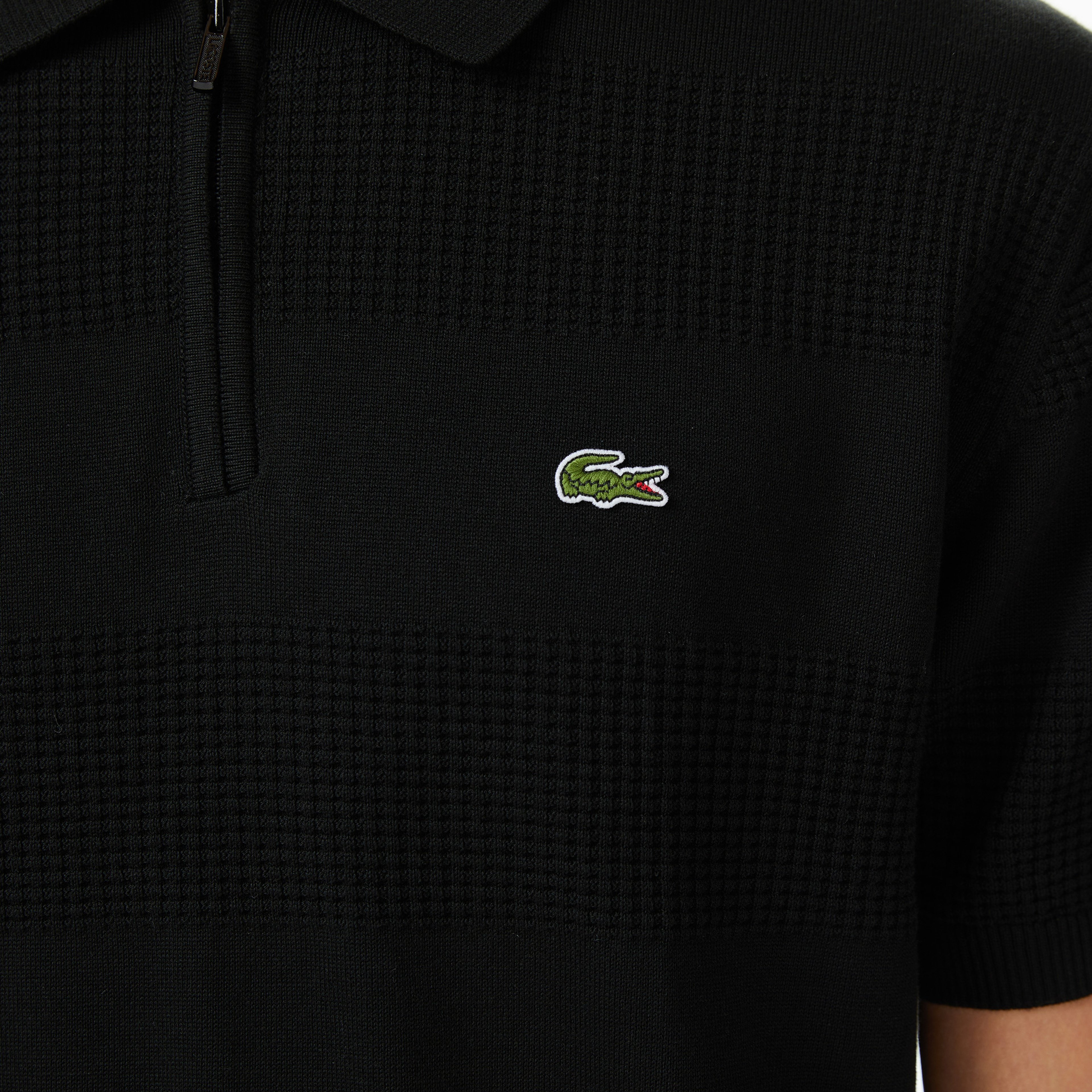 Erkek Classic Fit Kısa Kollu Polo Yaka Çizgili Siyah Triko