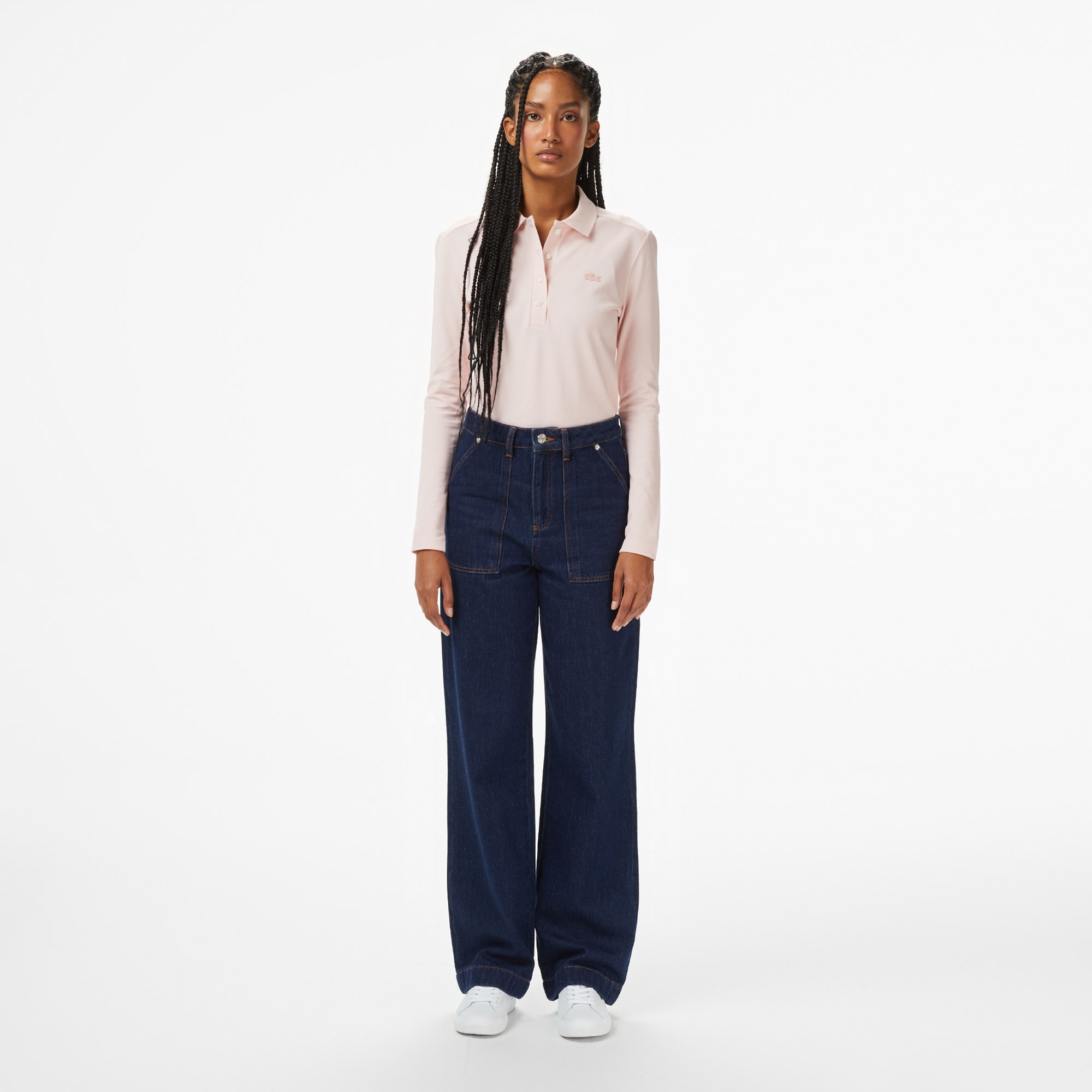 Kadın Slim Fit Uzun Kollu Pembe Polo