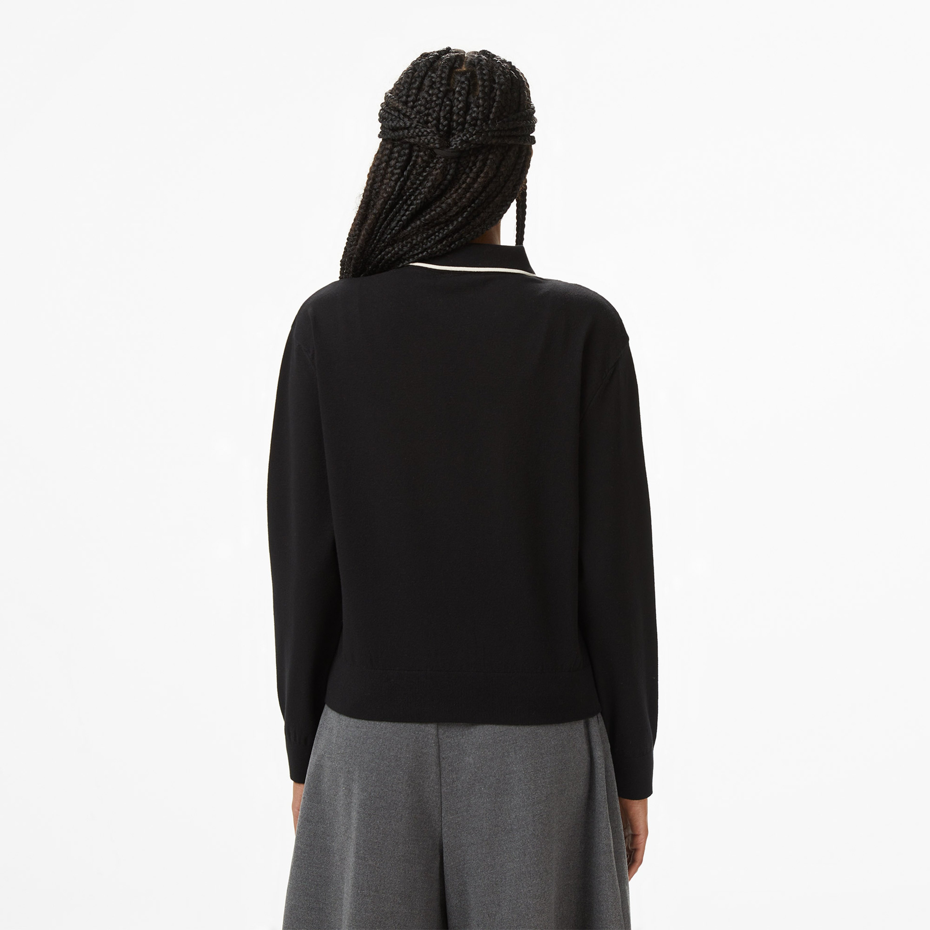 Kadın Regular Fit Polo Yaka Siyah Kazak