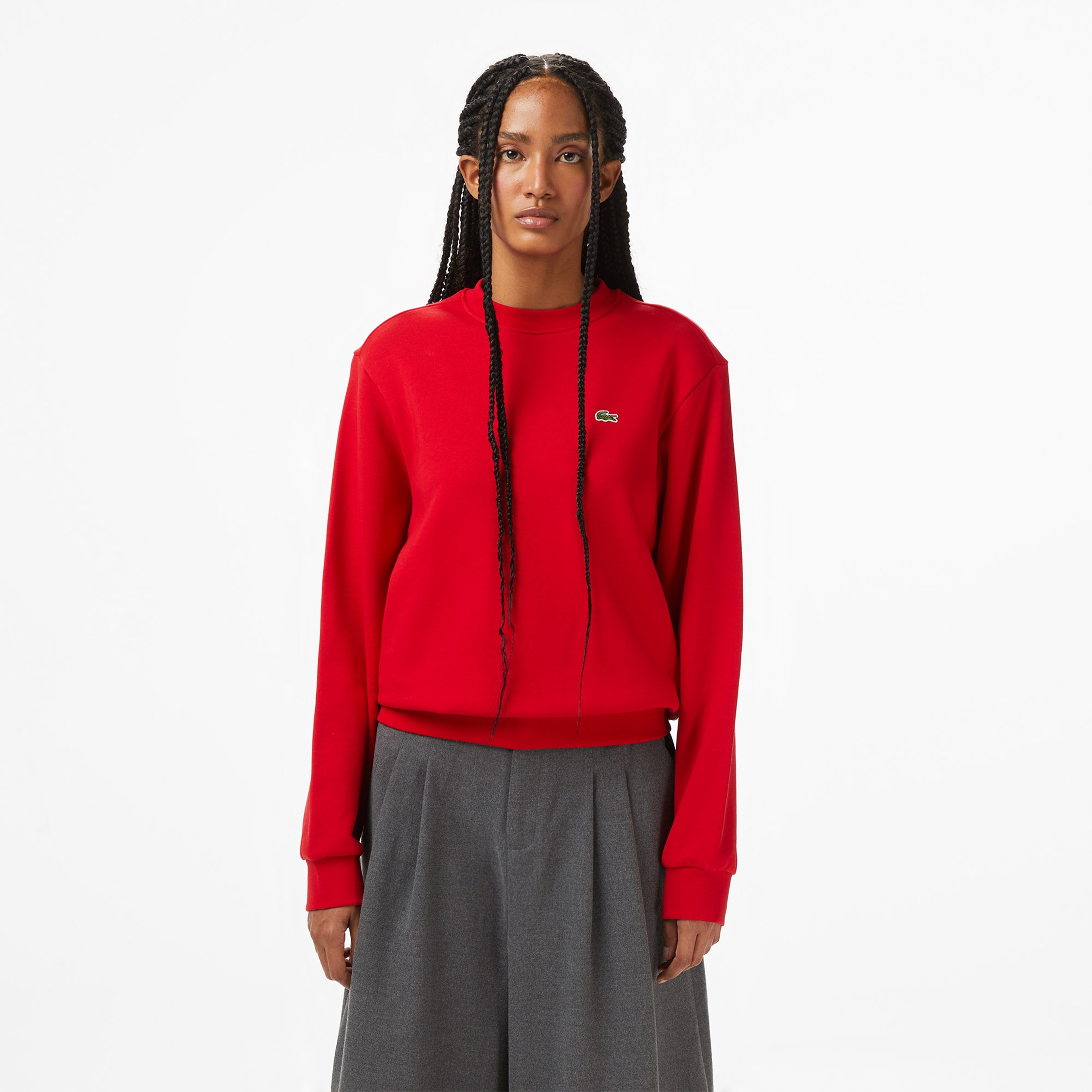 Kadın Relaxed Fit Bisiklet Yaka Kırmızı Sweatshirt