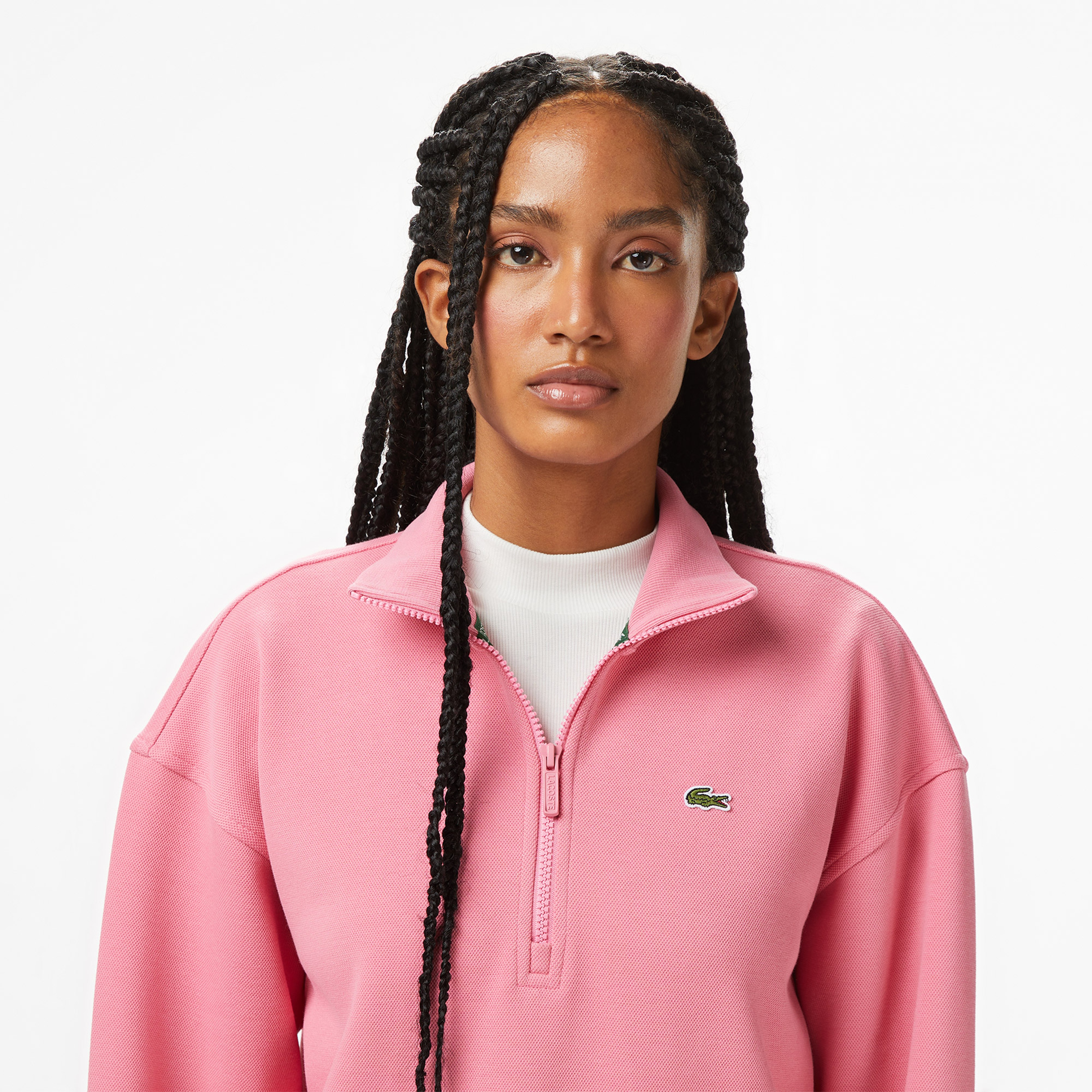 Kadın Relaxed Fit Yarım Fermuarlı Pembe Sweatshirt