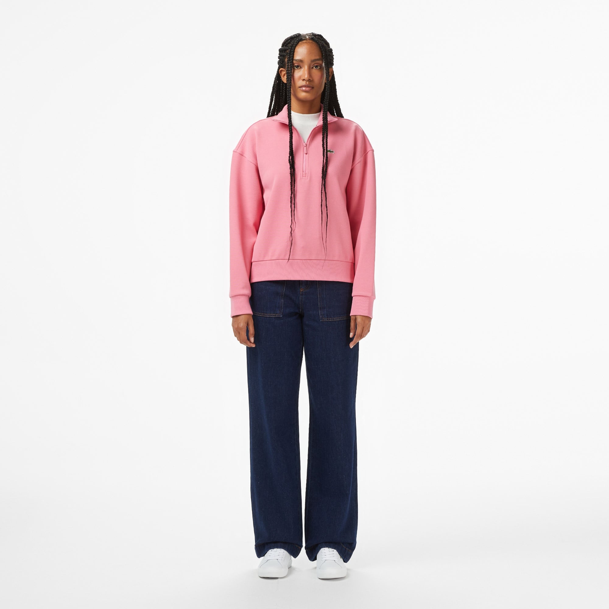 Kadın Relaxed Fit Yarım Fermuarlı Pembe Sweatshirt