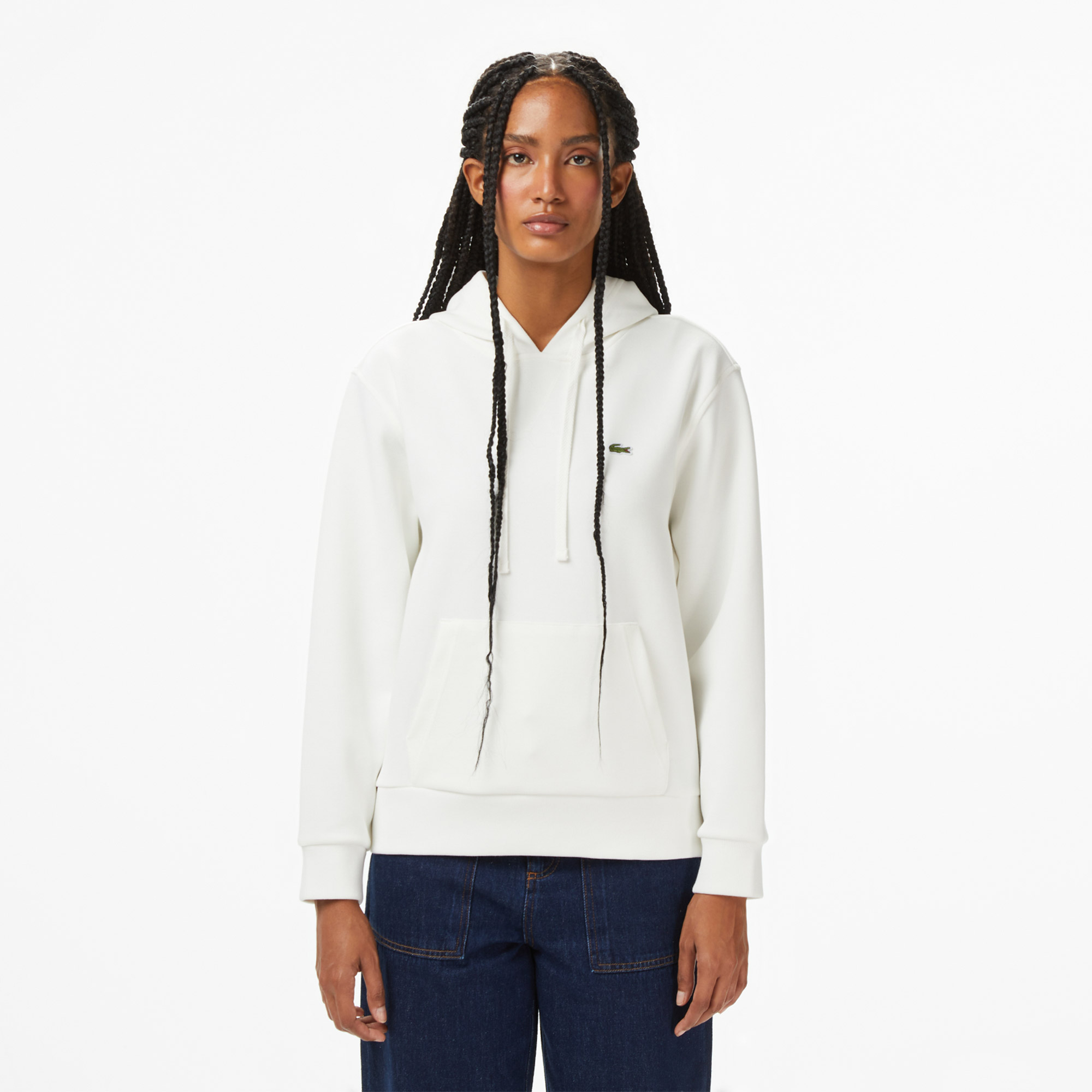 Lacoste Kadın Relaxed Fit Kapüşonlu Beyaz Sweatshirt