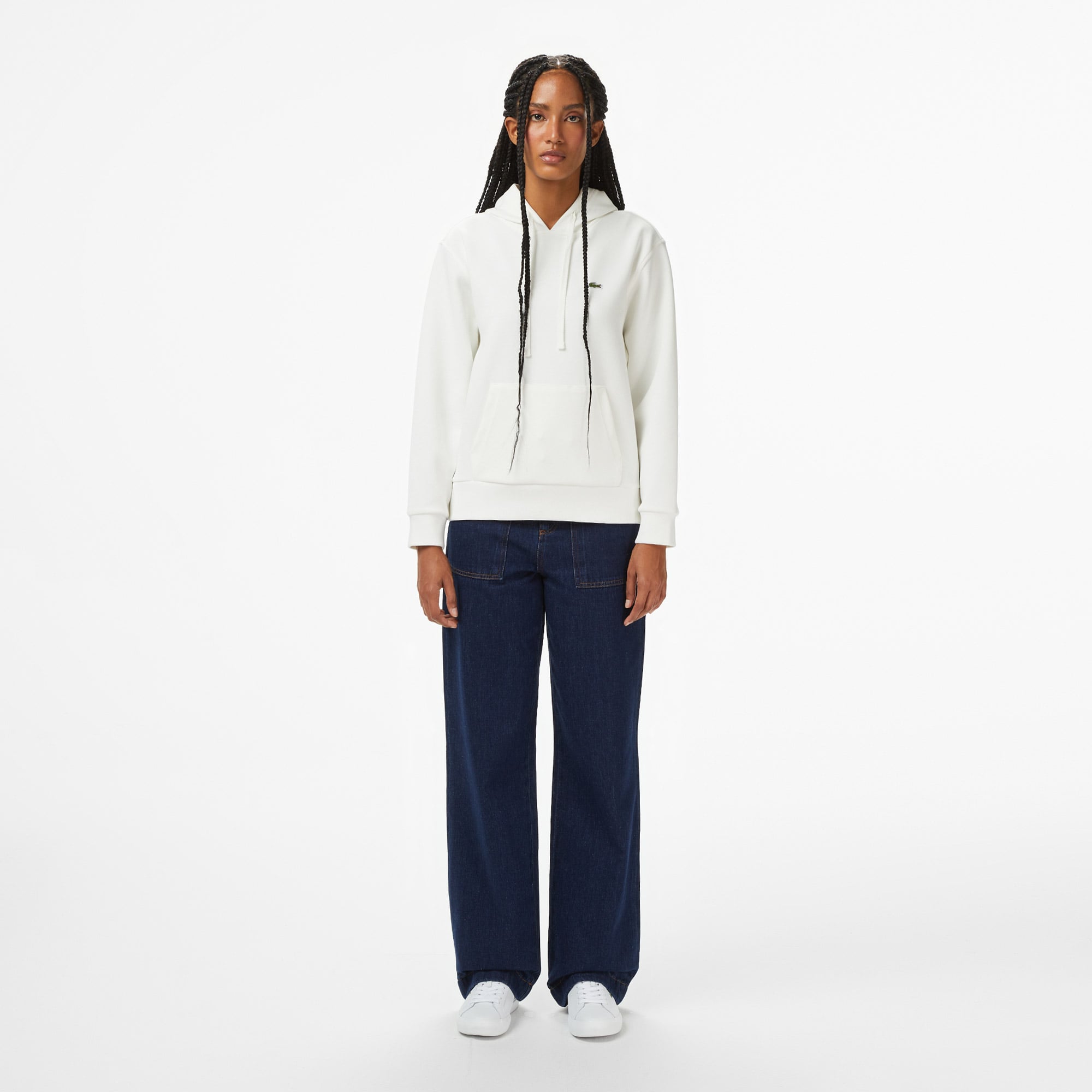 Lacoste Kadın Relaxed Fit Kapüşonlu Beyaz Sweatshirt görsel 5