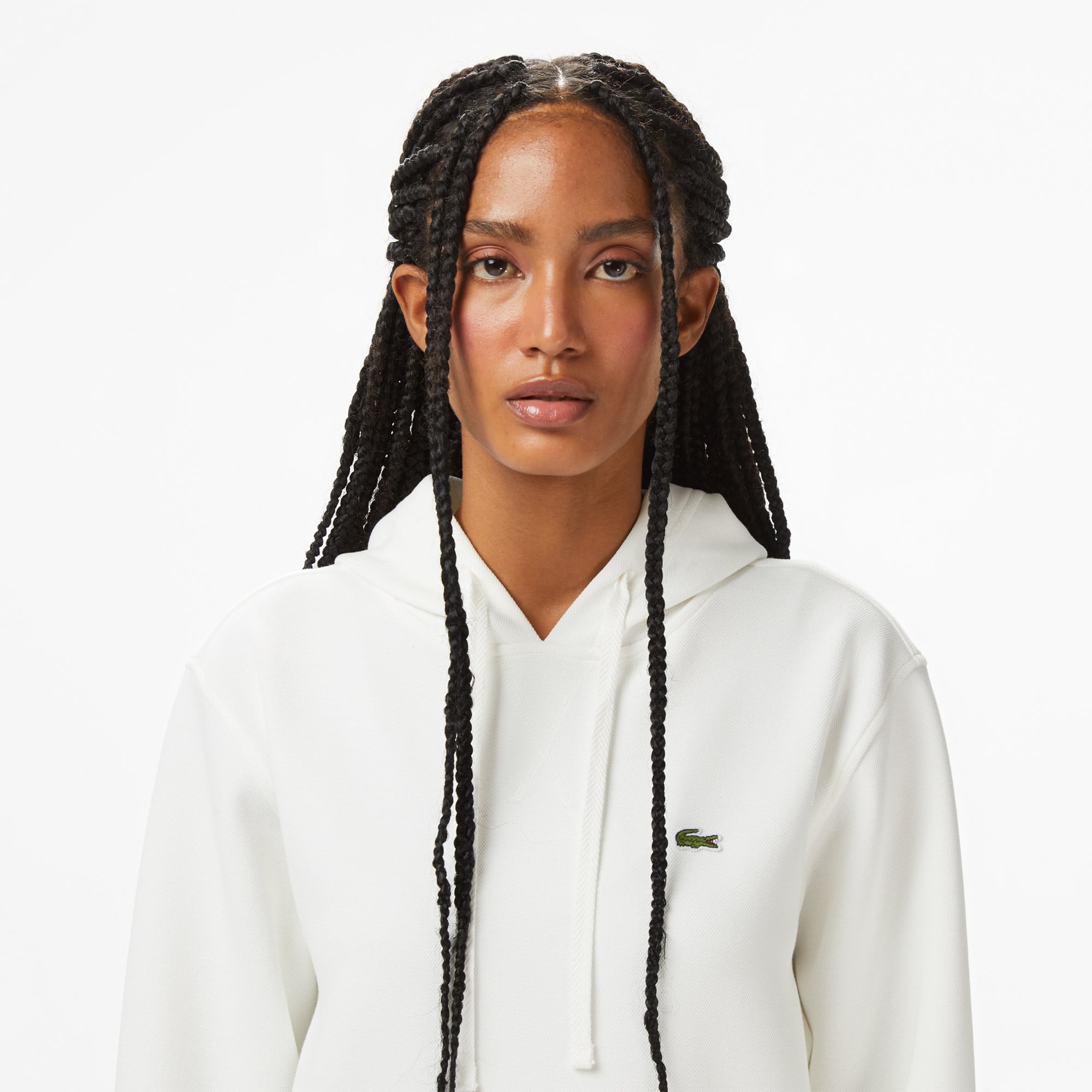 Lacoste Kadın Relaxed Fit Kapüşonlu Beyaz Sweatshirt görsel 3