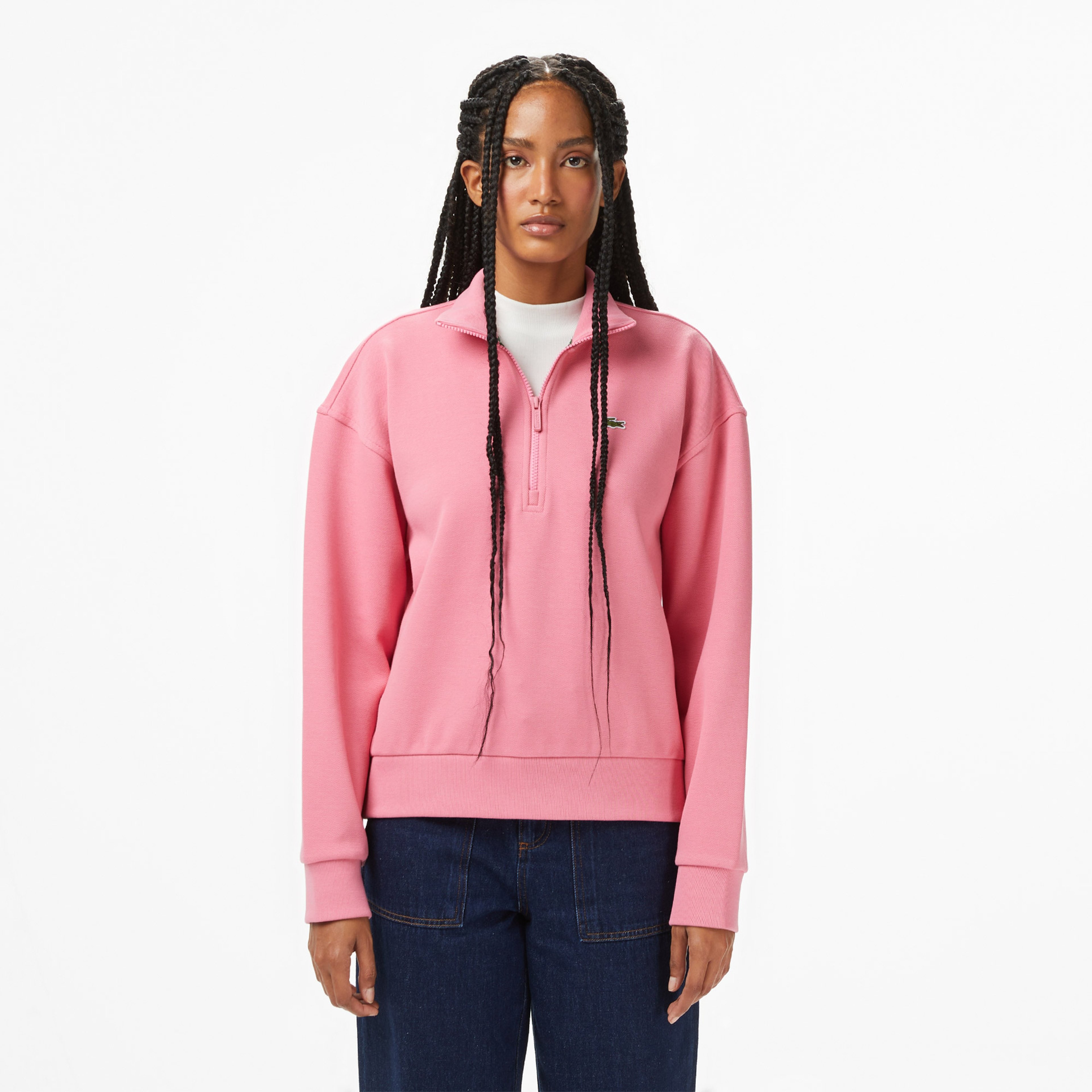 Kadın Relaxed Fit Yarım Fermuarlı Pembe Sweatshirt