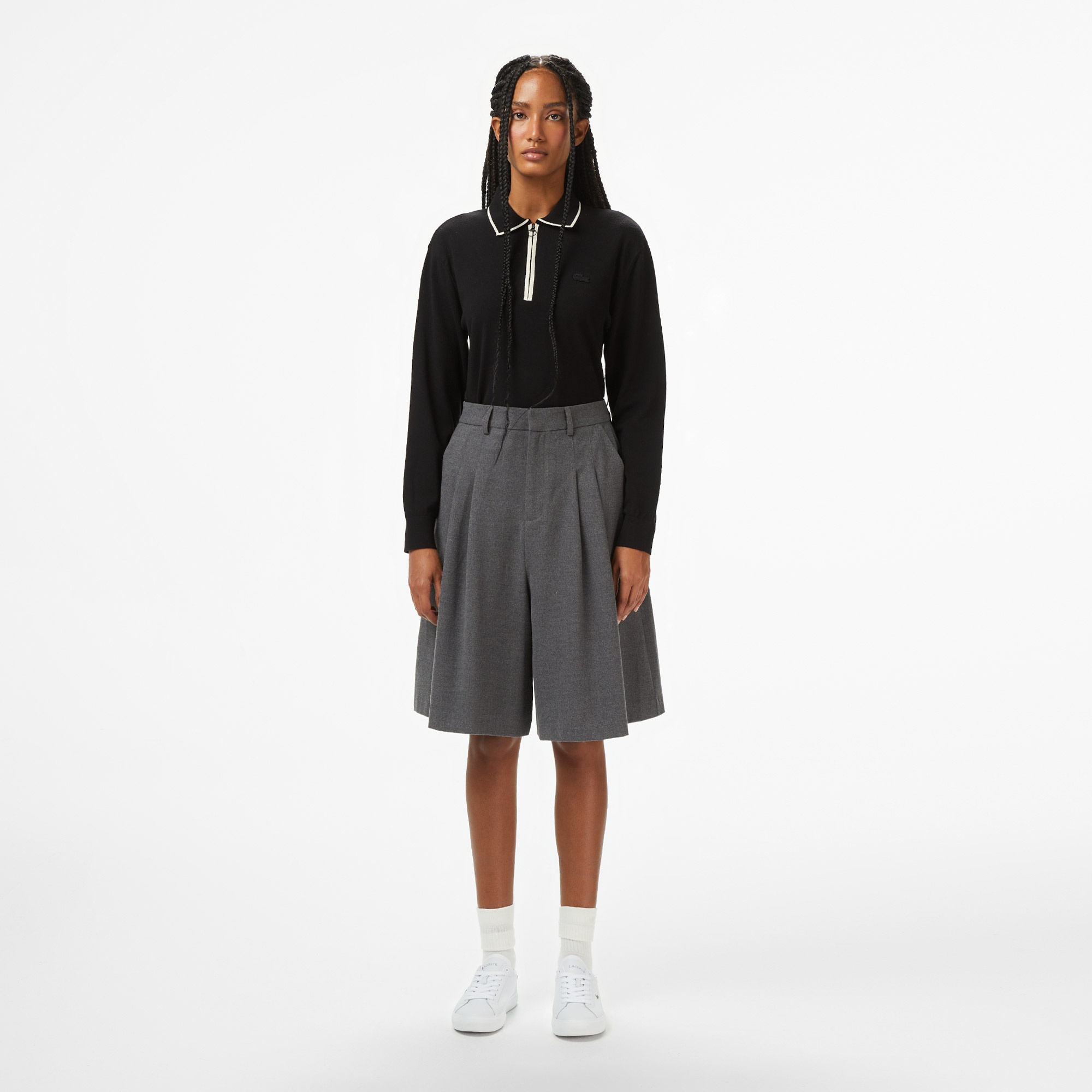 Kadın Regular Fit Polo Yaka Siyah Kazak