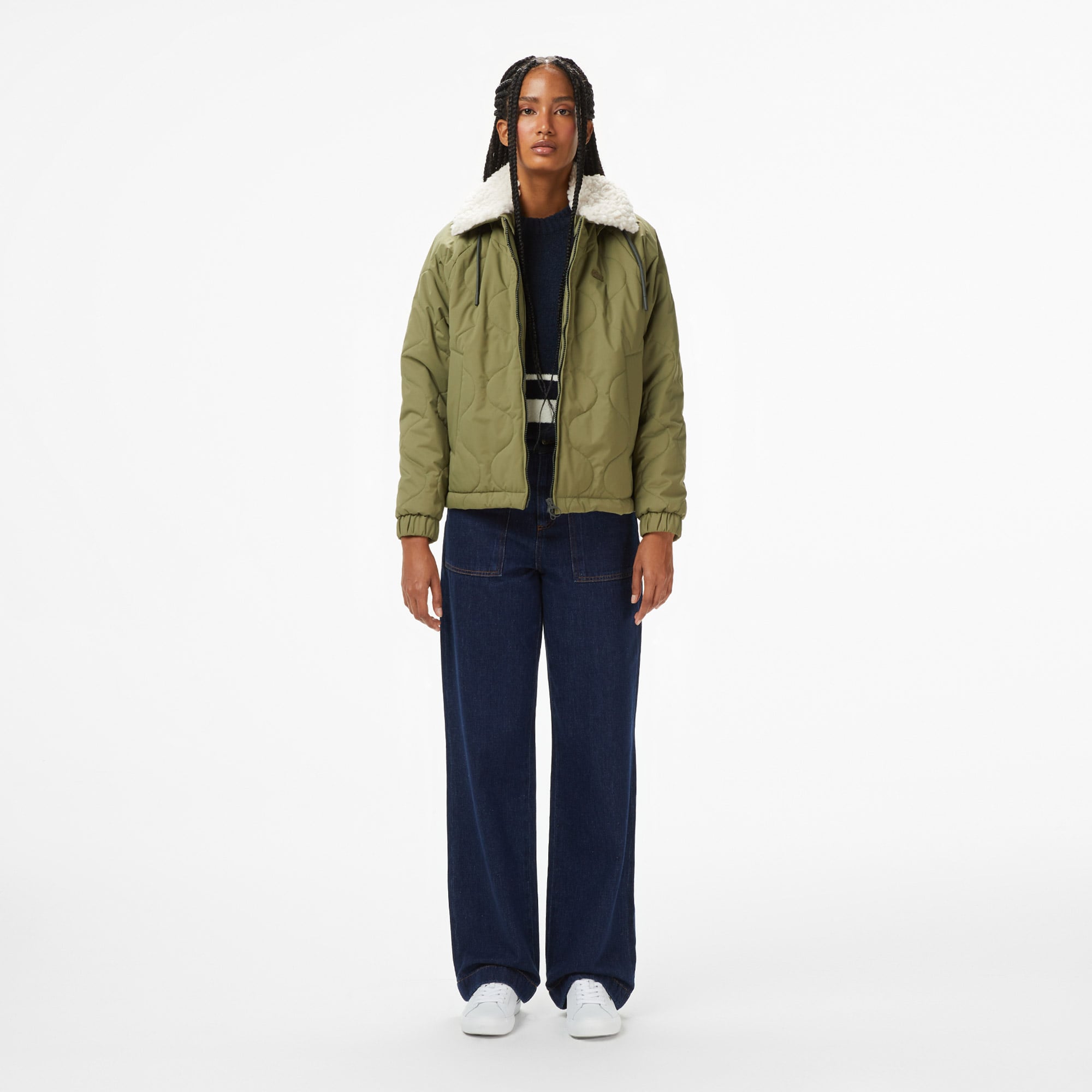 Kadın Gömlek Yaka Baskılı Haki Ceket