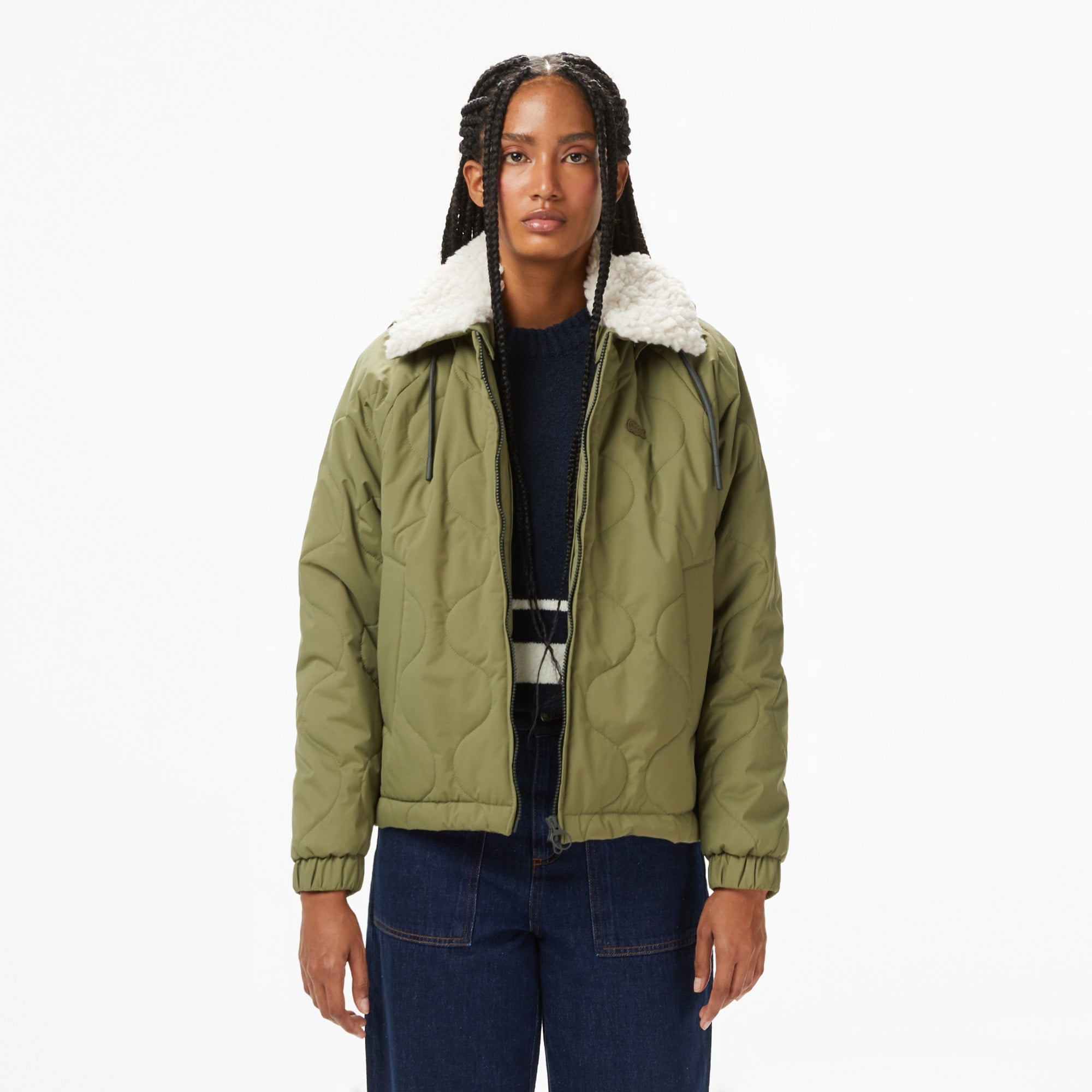 Kadın Gömlek Yaka Baskılı Haki Ceket