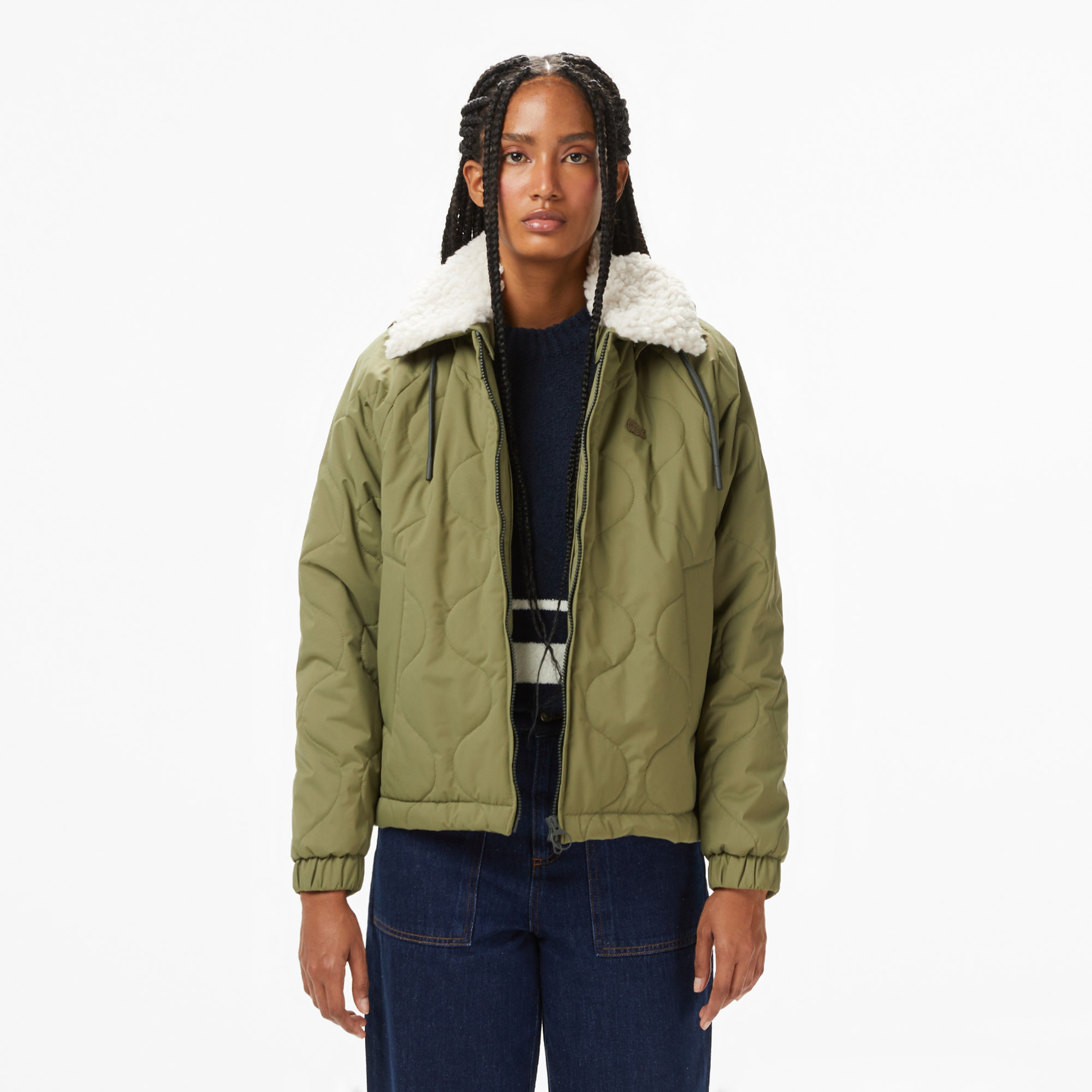 Kadın Gömlek Yaka Baskılı Haki Ceket