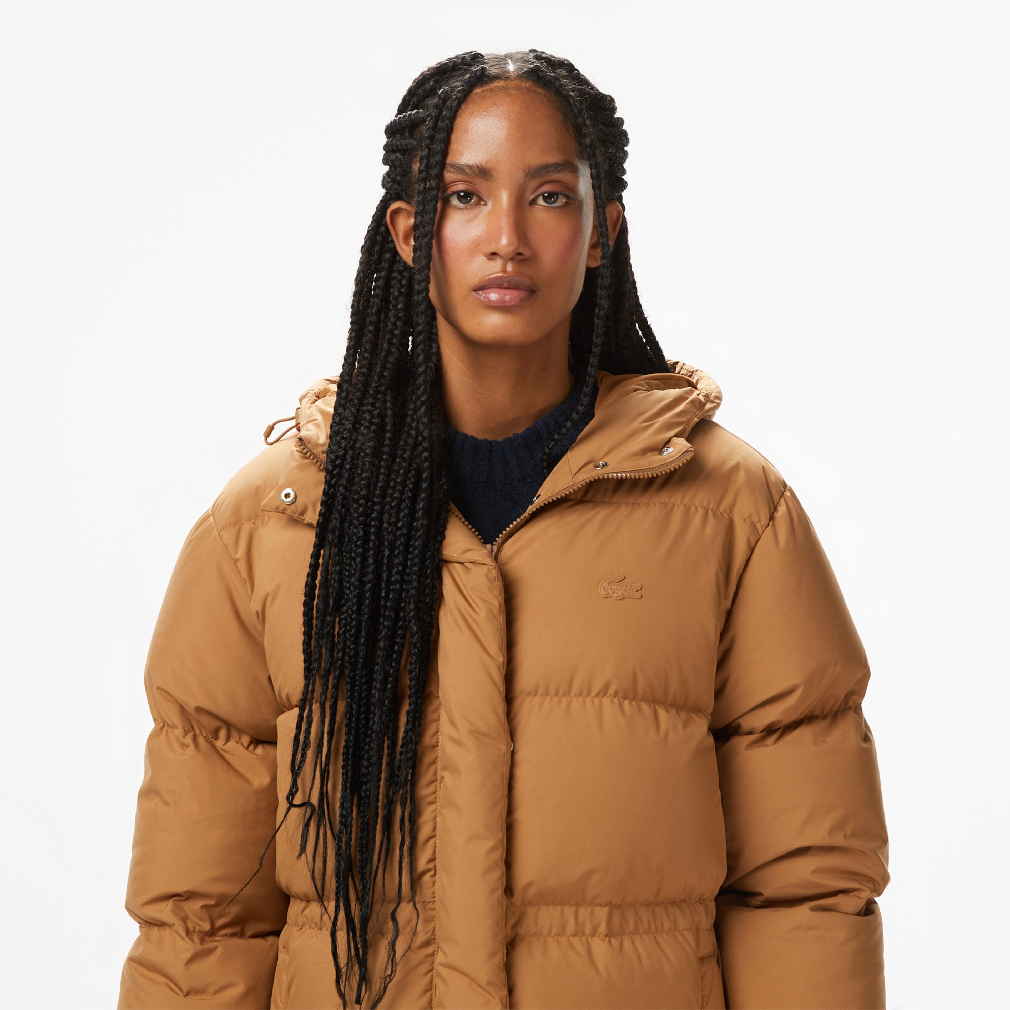 Kadın Kapüşonlu Açık Kahverengi Mont