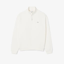 Unisex Loose Fit Yarım Fermuarlı Beyaz Sweatshirt Beyaz