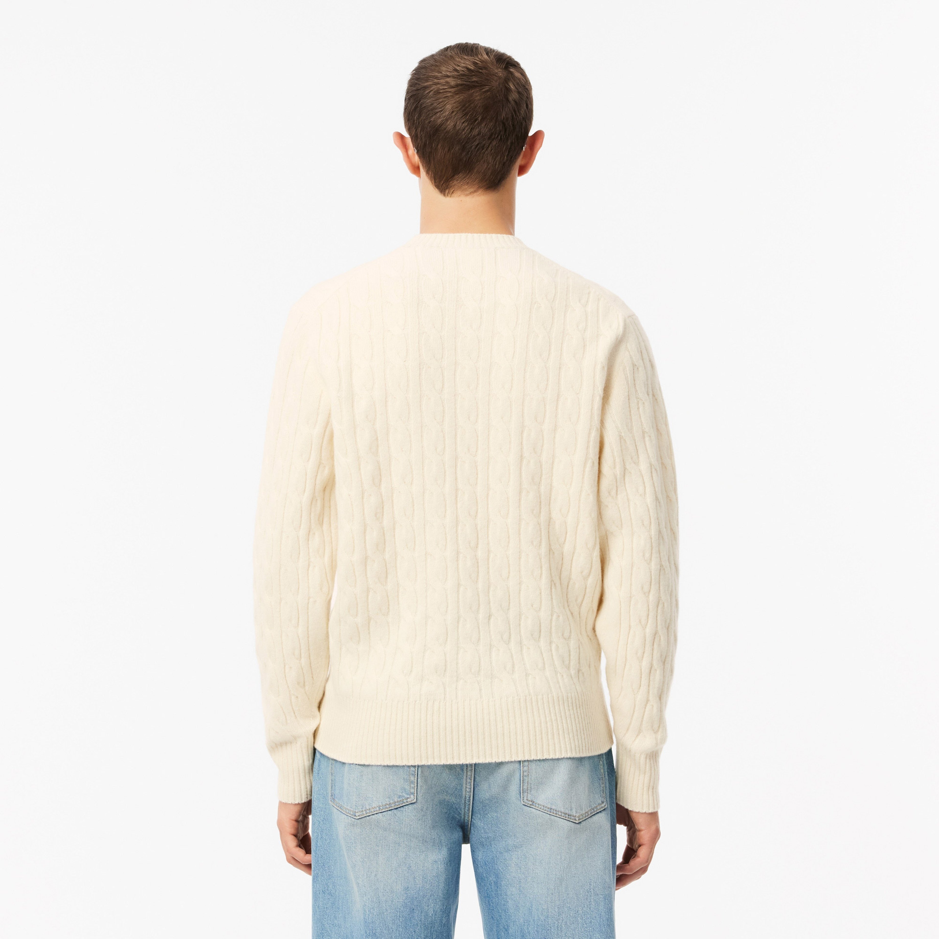 Erkek Classic Fit Bisiklet Yaka Desenli Krem Kazak