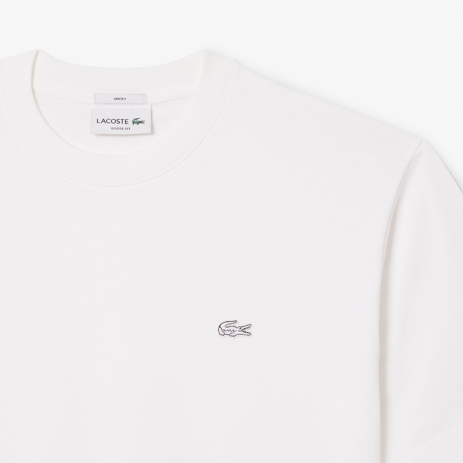 Lacoste Unisex Loose Fit Bisiklet Yaka Beyaz T-Shirt görsel 6