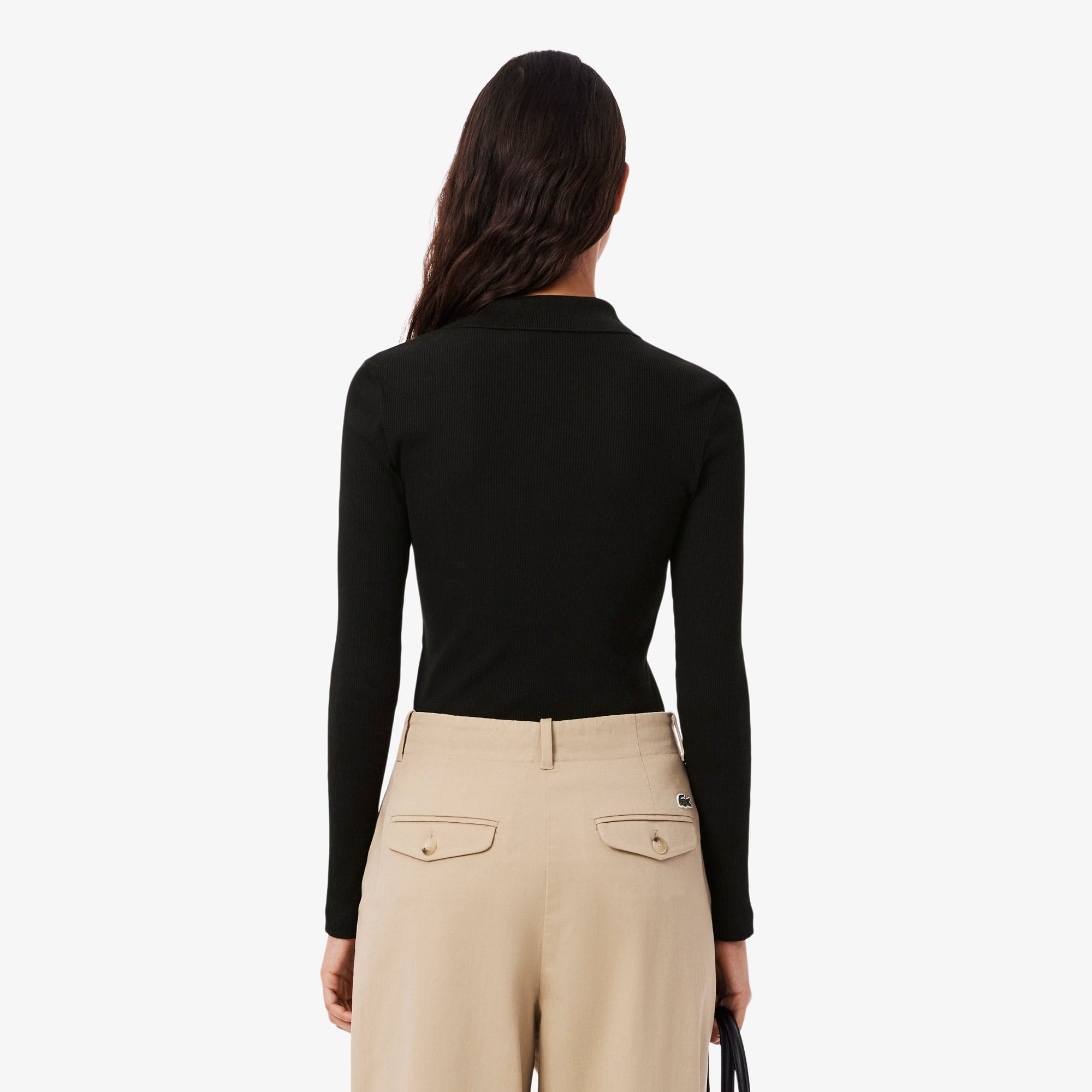 L.12.D Kadın Slim Fit Uzun Kollu Organik Pamuk Siyah Polo