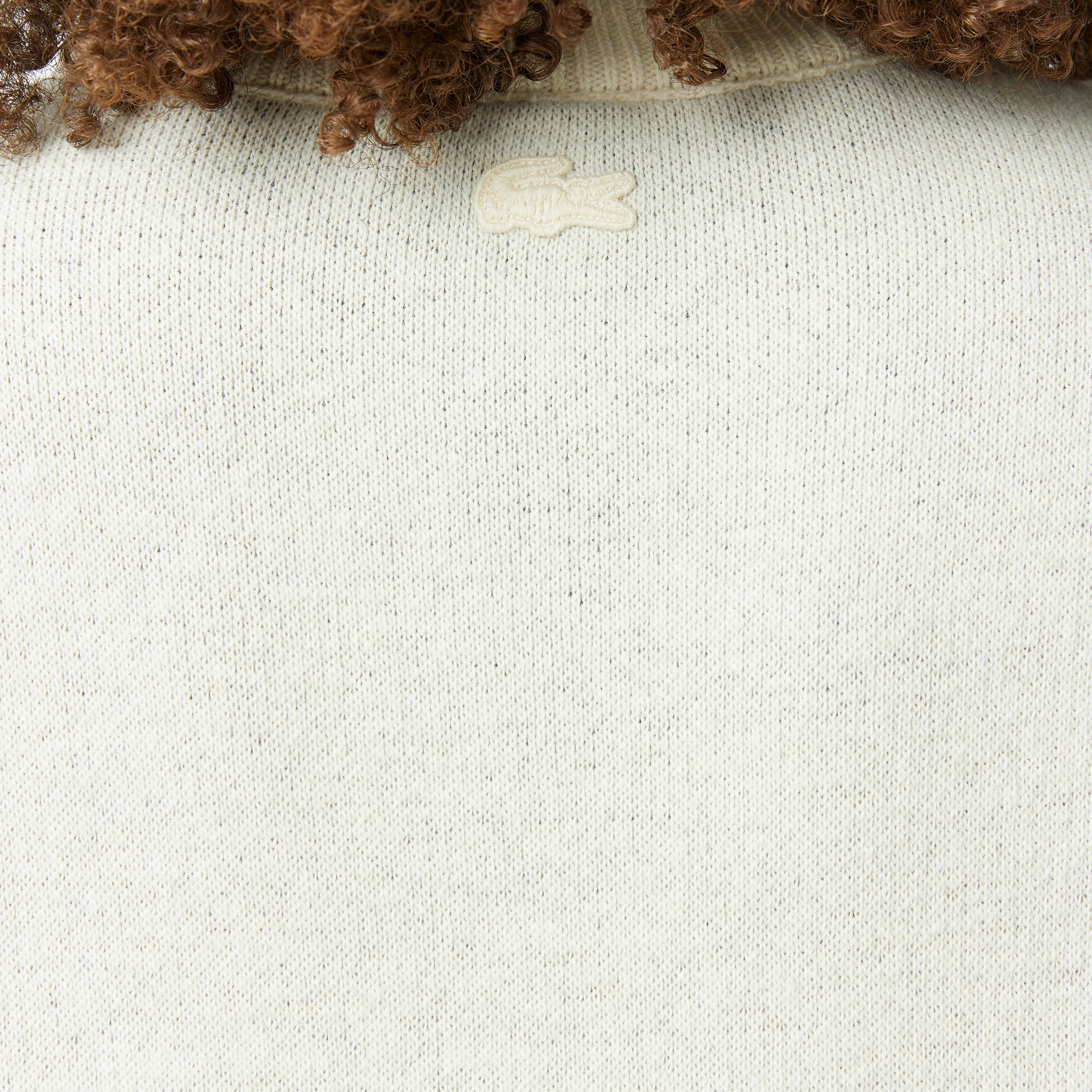 Kadın Relaxed Fit Bisiklet Yaka Desenli Krem Kazak