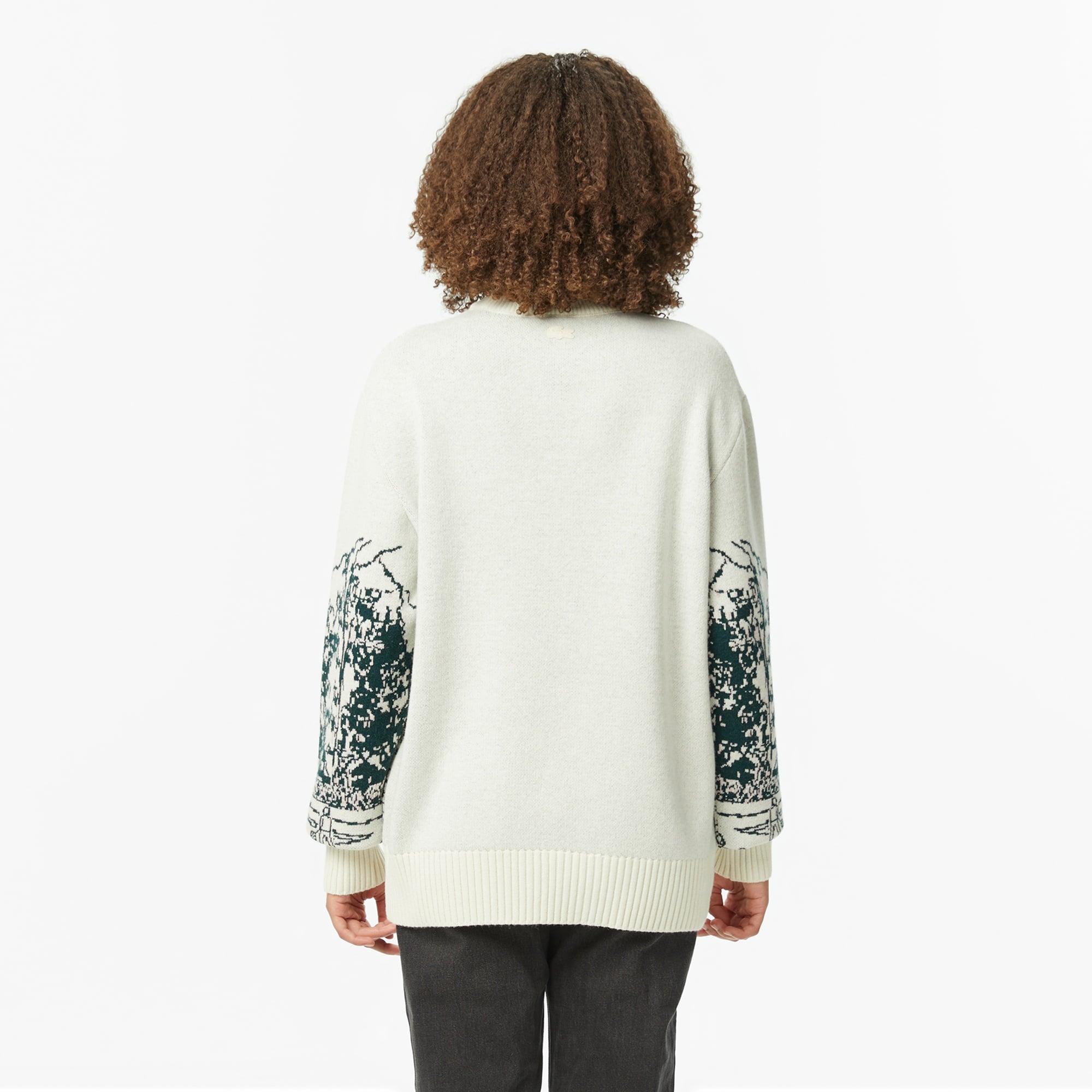 Kadın Relaxed Fit Bisiklet Yaka Desenli Krem Kazak