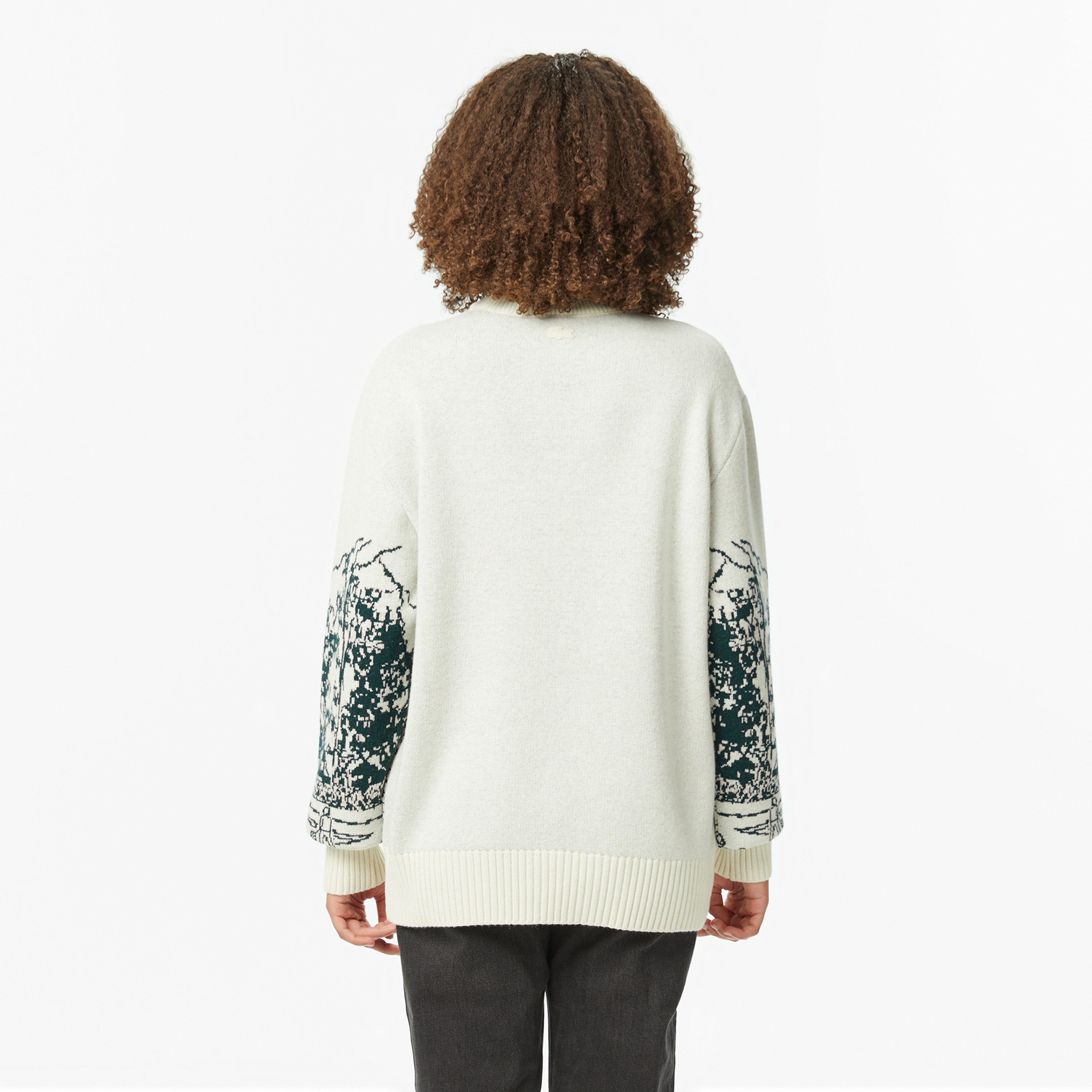 Kadın Relaxed Fit Bisiklet Yaka Desenli Krem Kazak