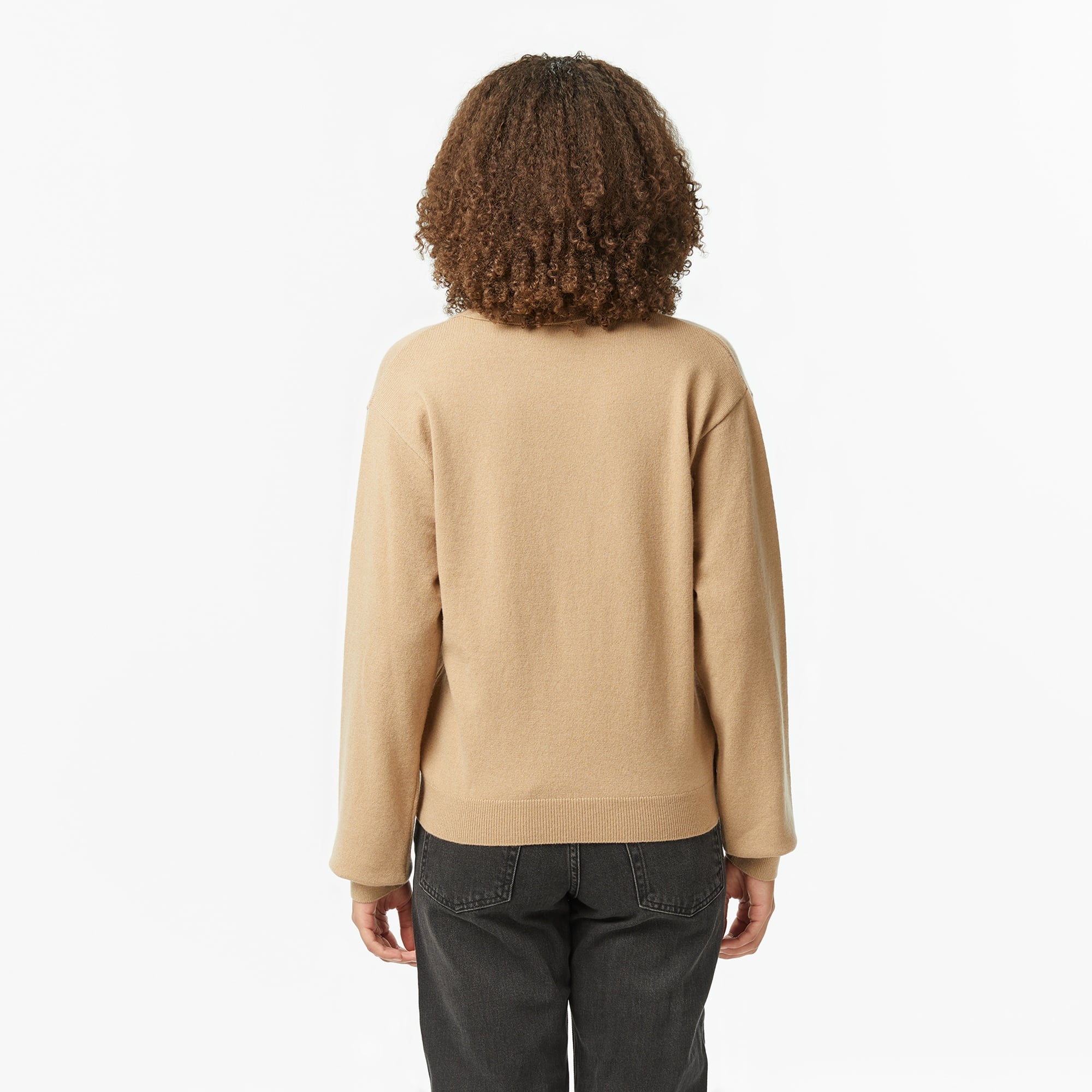 Kadın Classic Fit Polo Yaka Bej Kazak